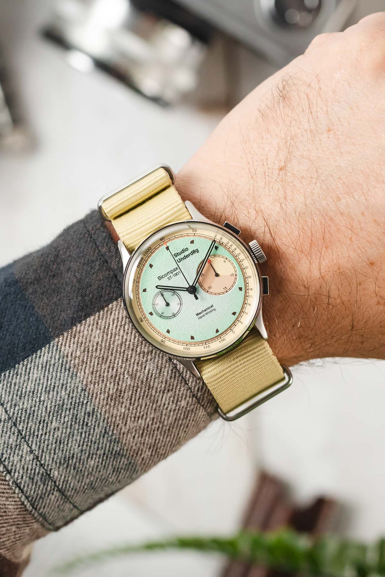 Nylon Watch Strap in BEIGE with Polished Buckle and Keepers