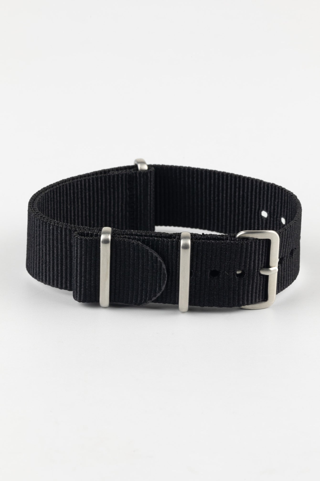 Nylon Watch Strap in BLACK with Brushed Buckle and Keepers