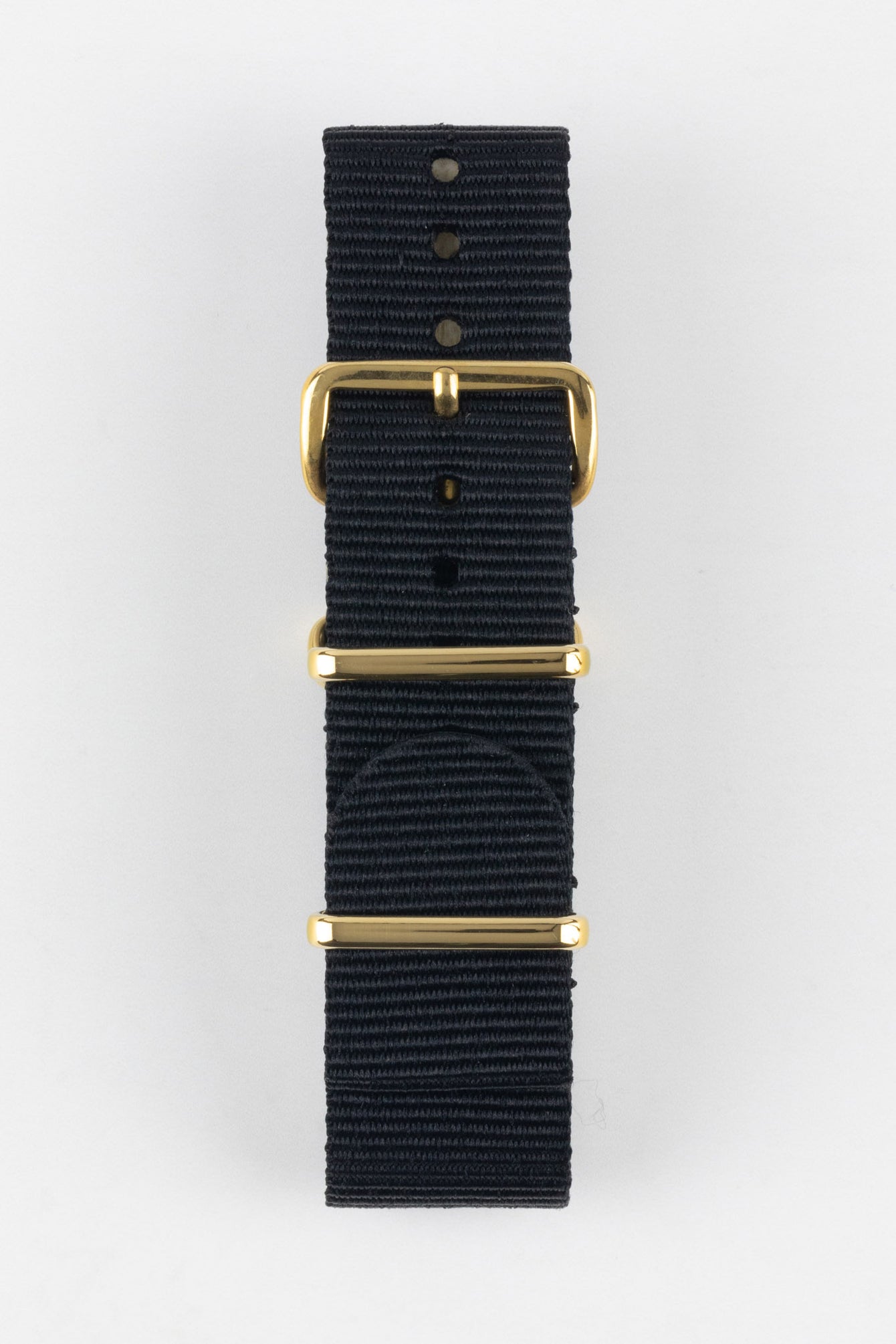 Nylon Watch Strap in BLACK with Gold Buckle and Keepers