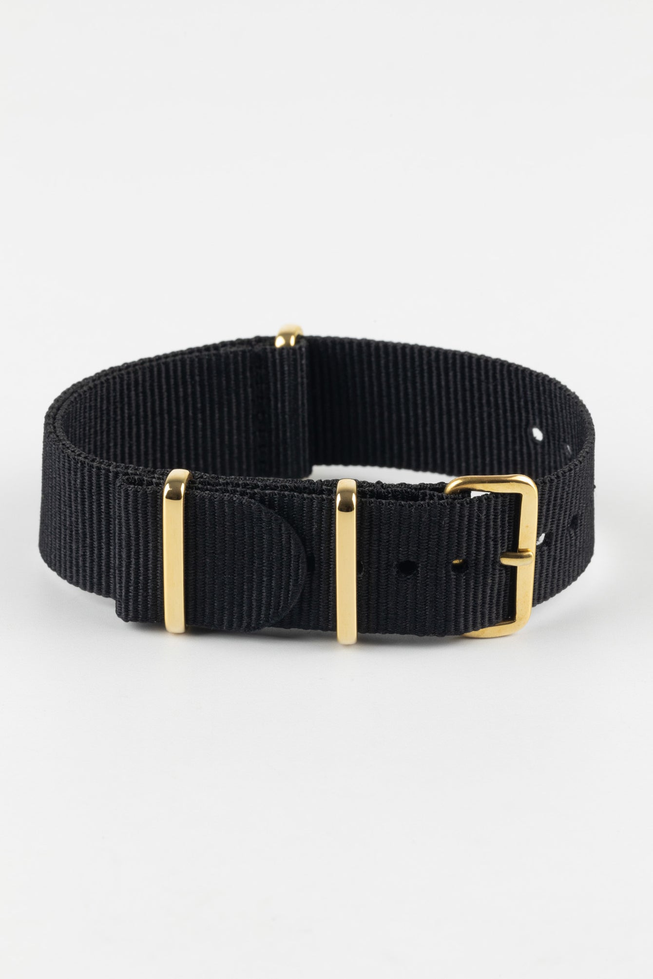 Nylon Watch Strap in BLACK with Gold Buckle and Keepers