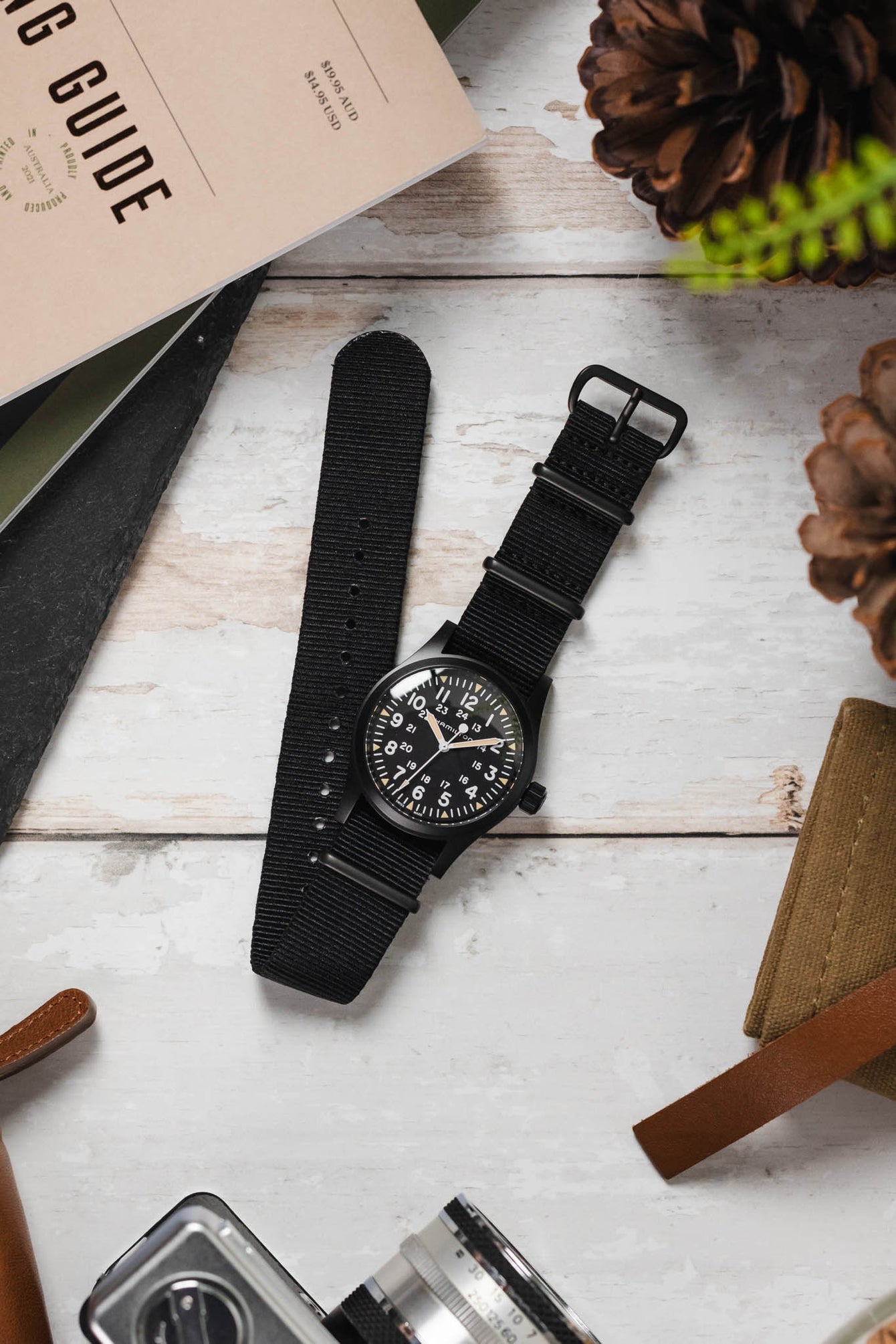 Nylon Watch Strap in BLACK with PVD Buckle and Keepers