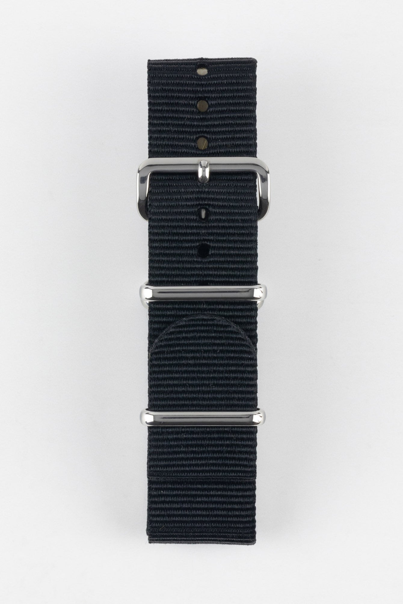 Nylon Watch Strap in BLACK with Polished Buckle and Keepers