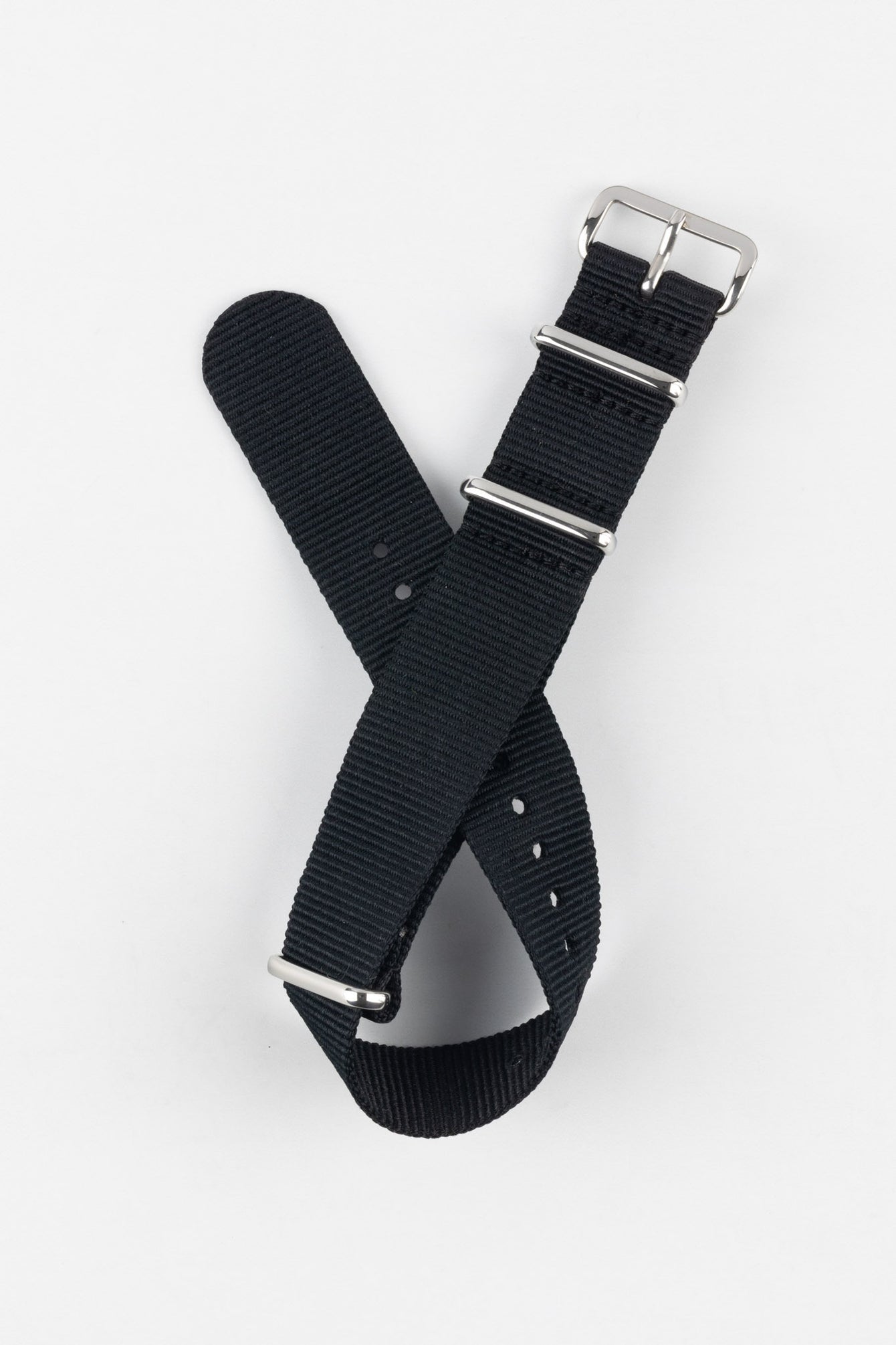 Nylon Watch Strap in BLACK with Polished Buckle and Keepers