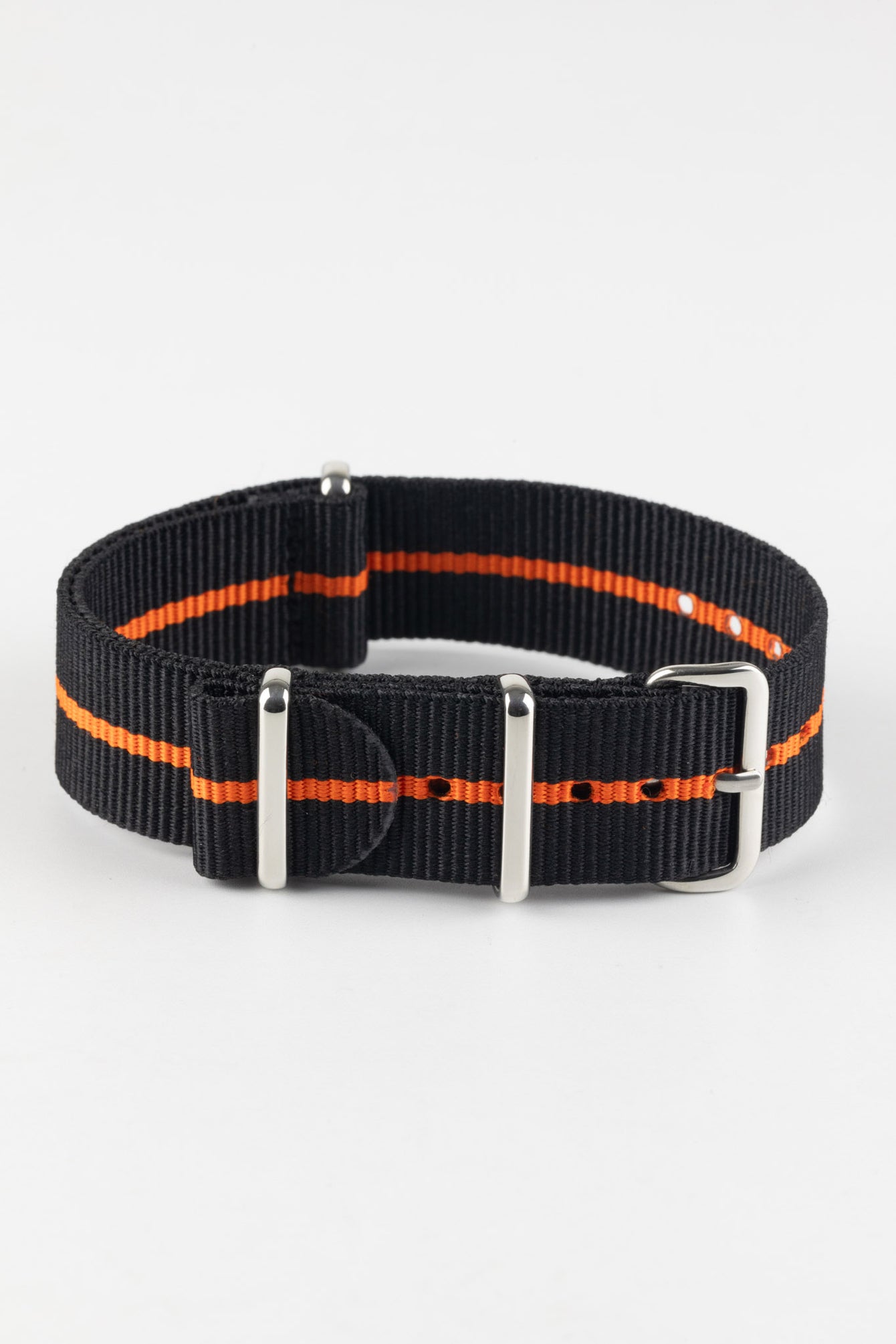 Nylon Watch Strap in BLACK with Single ORANGE Stripe