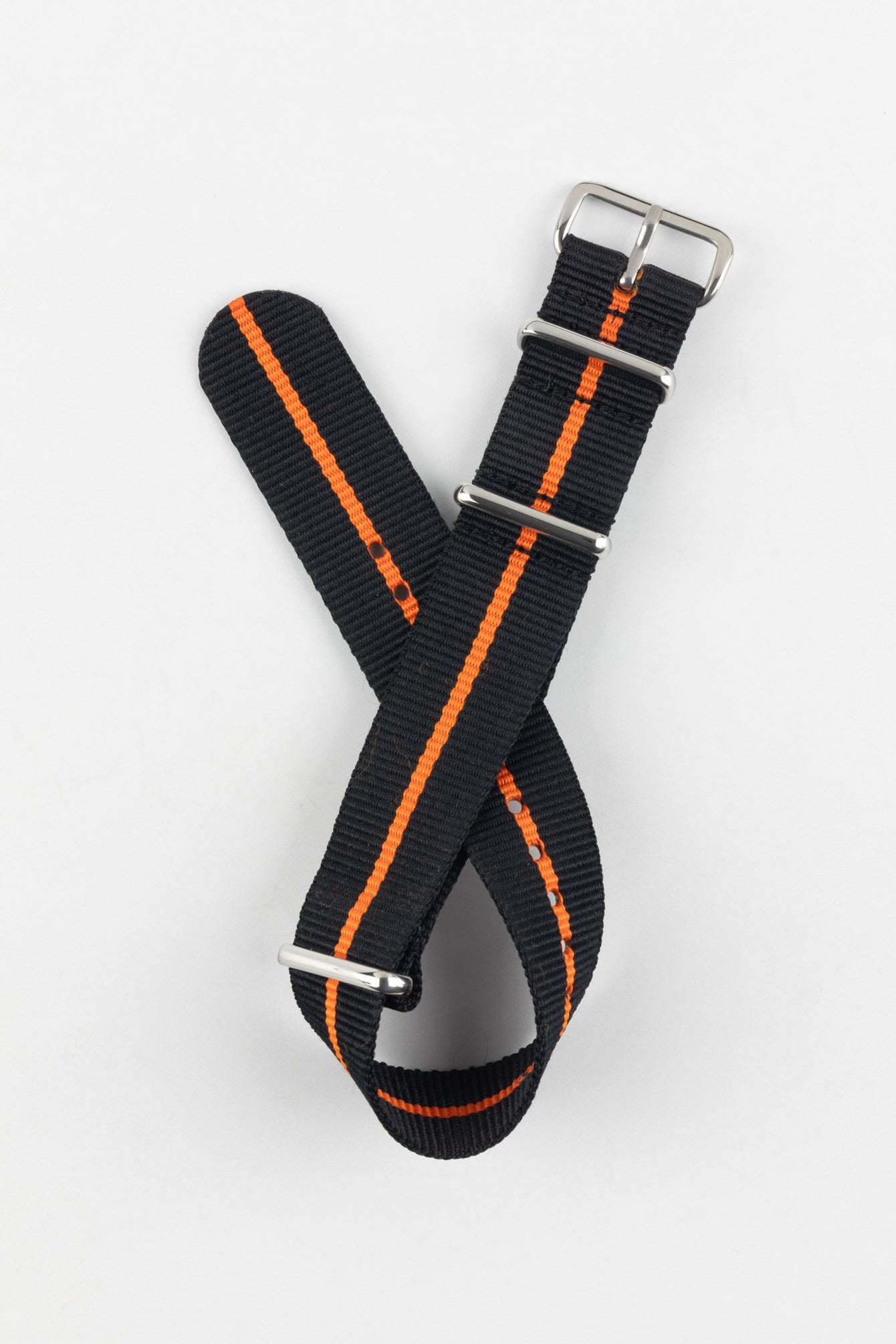 Nylon Watch Strap in BLACK with Single ORANGE Stripe