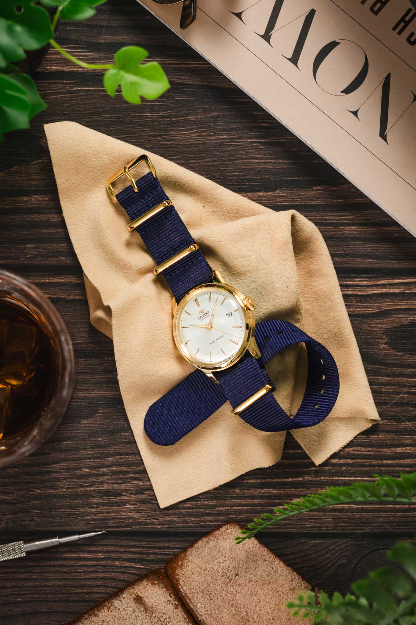 Nylon Watch Strap in BLUE with Gold Buckle and Keepers Watch Obsession