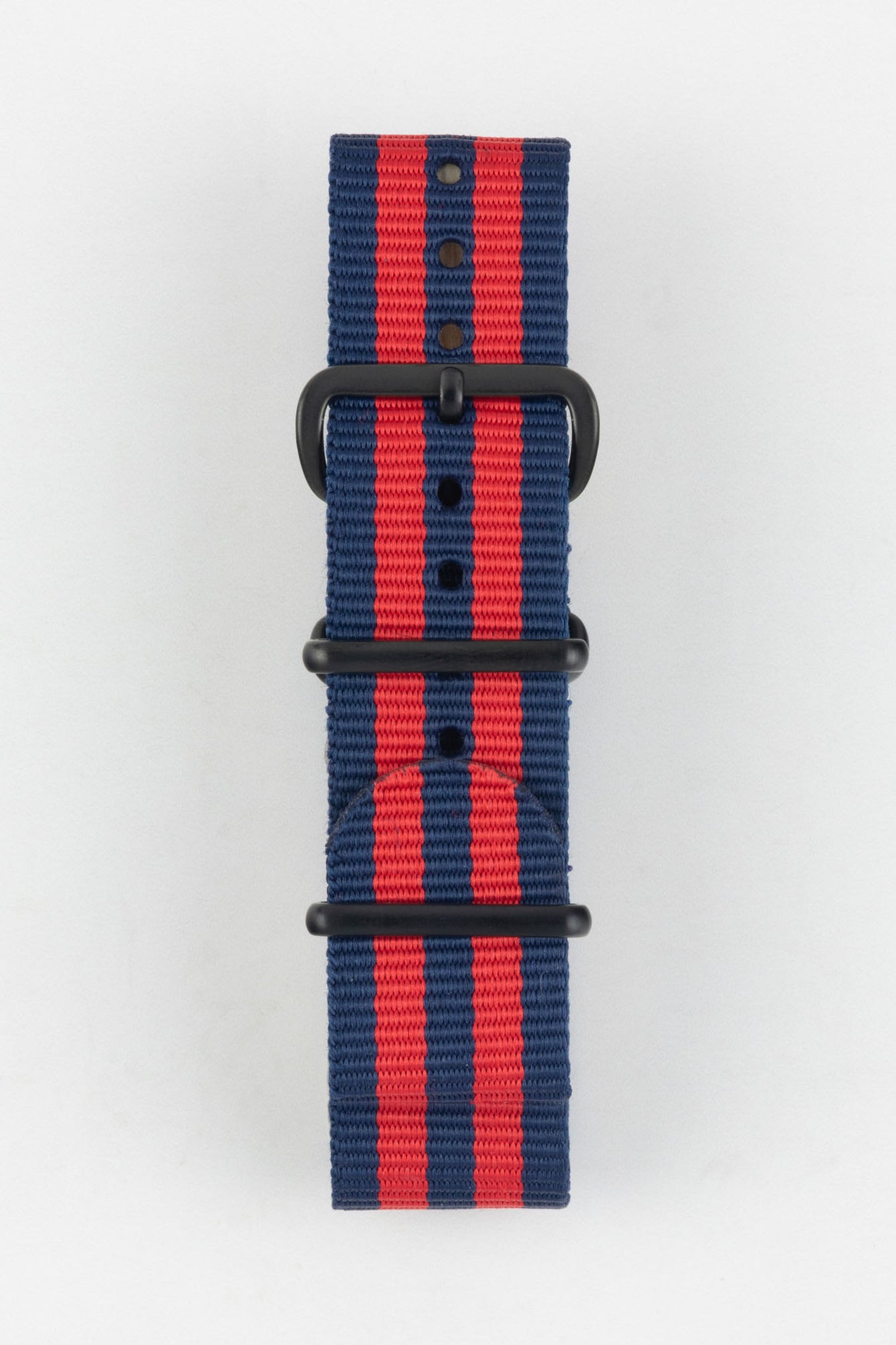 Nylon Watch Strap in BLUE / RED Stripes with PVD Buckle & Keepers