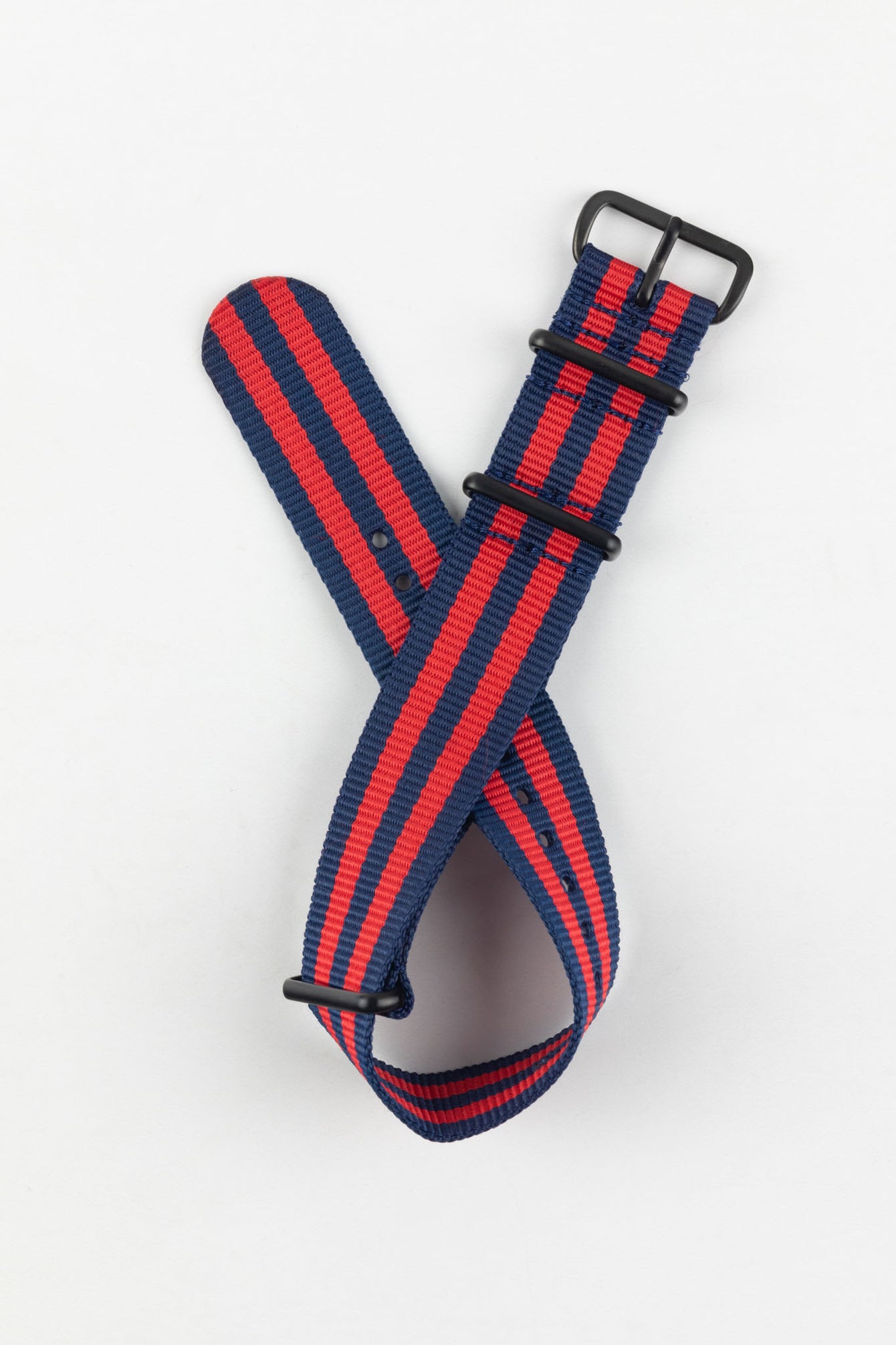 Nylon Watch Strap in BLUE / RED Stripes with PVD Buckle & Keepers