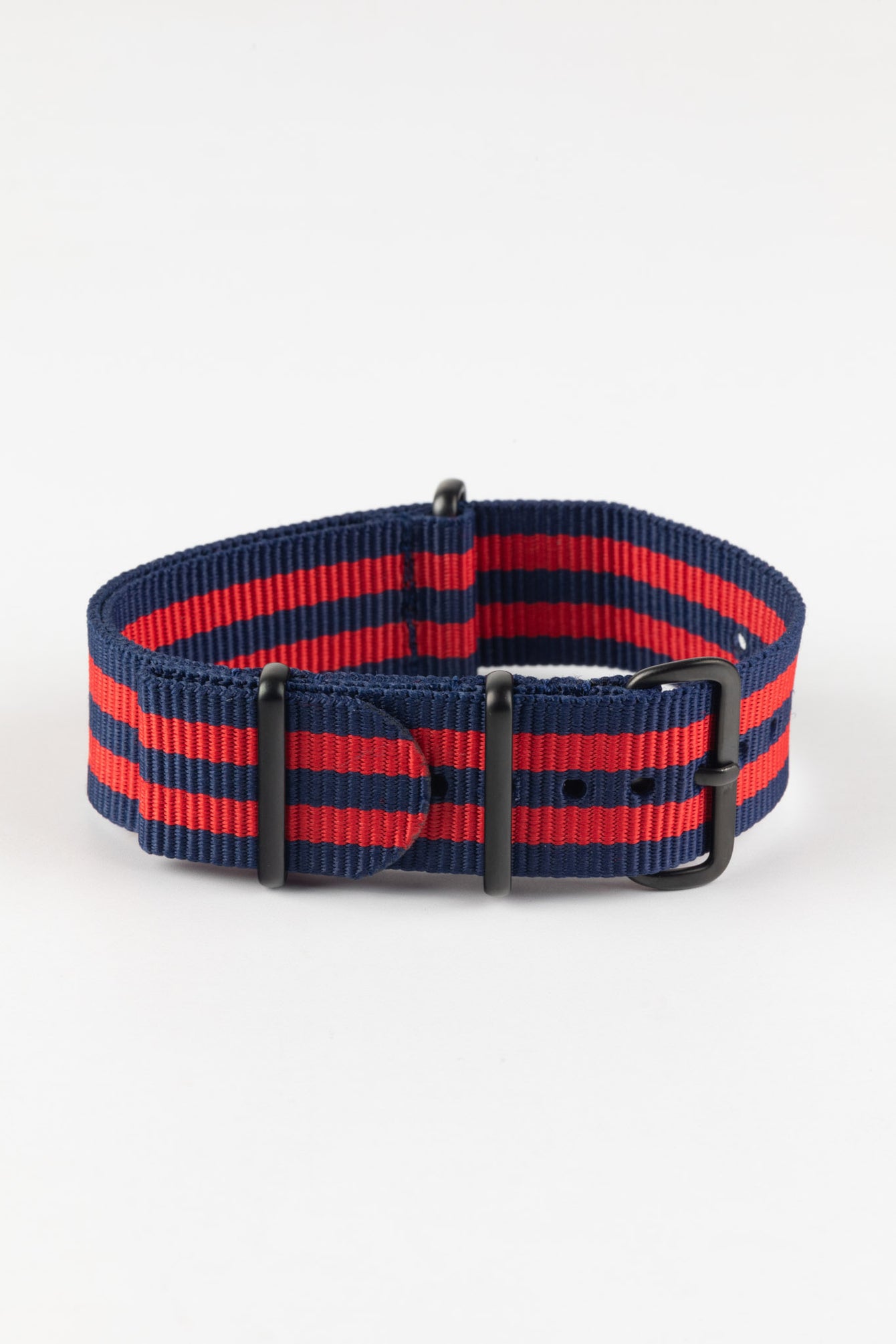 Nylon Watch Strap in BLUE / RED Stripes with PVD Buckle & Keepers