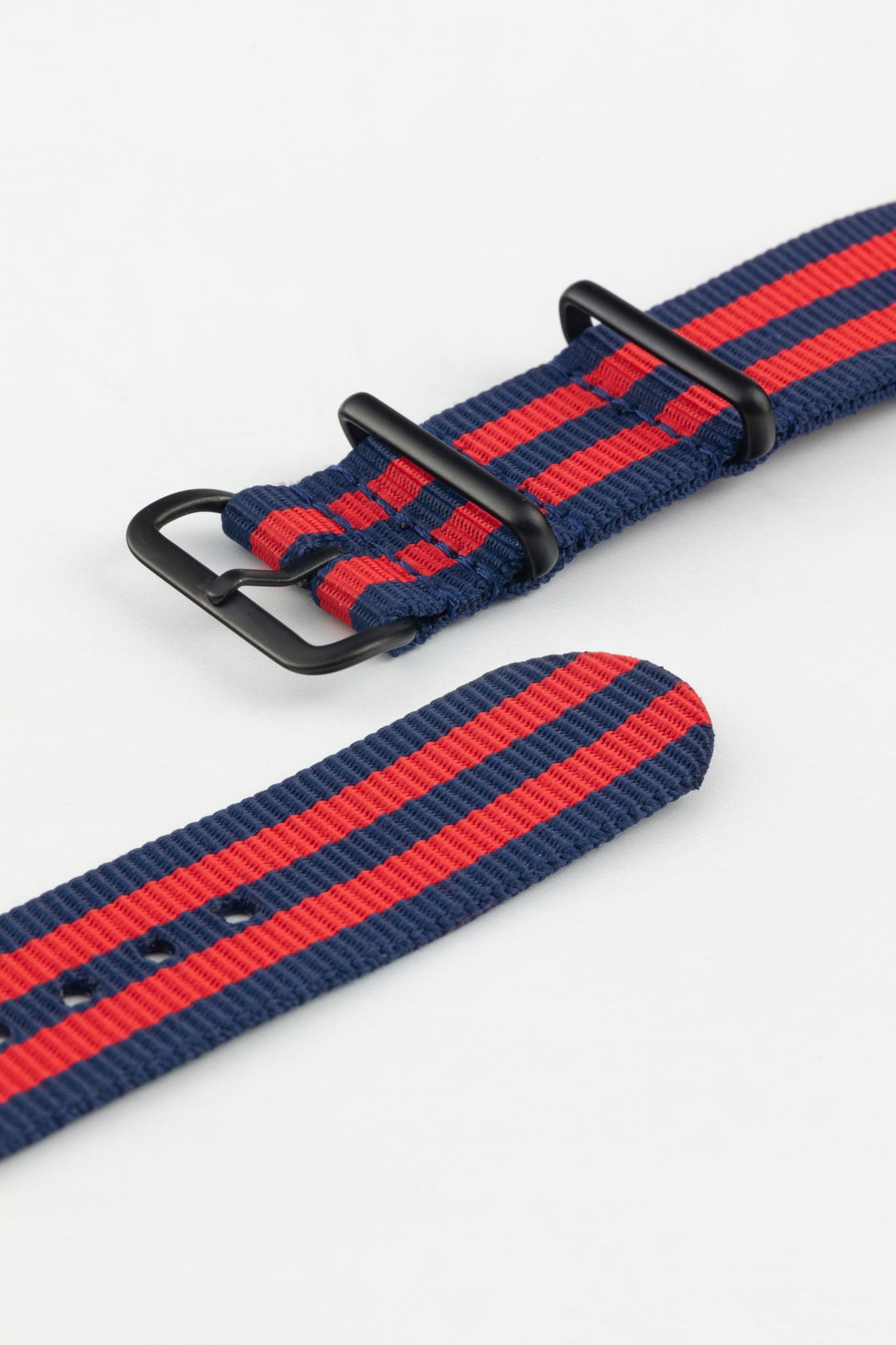 Nylon Watch Strap in BLUE / RED Stripes with PVD Buckle & Keepers