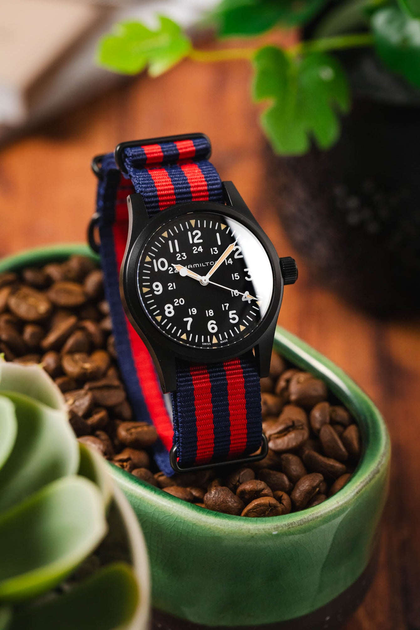 Nylon Watch Strap in BLUE / RED Stripes with PVD Buckle & Keepers