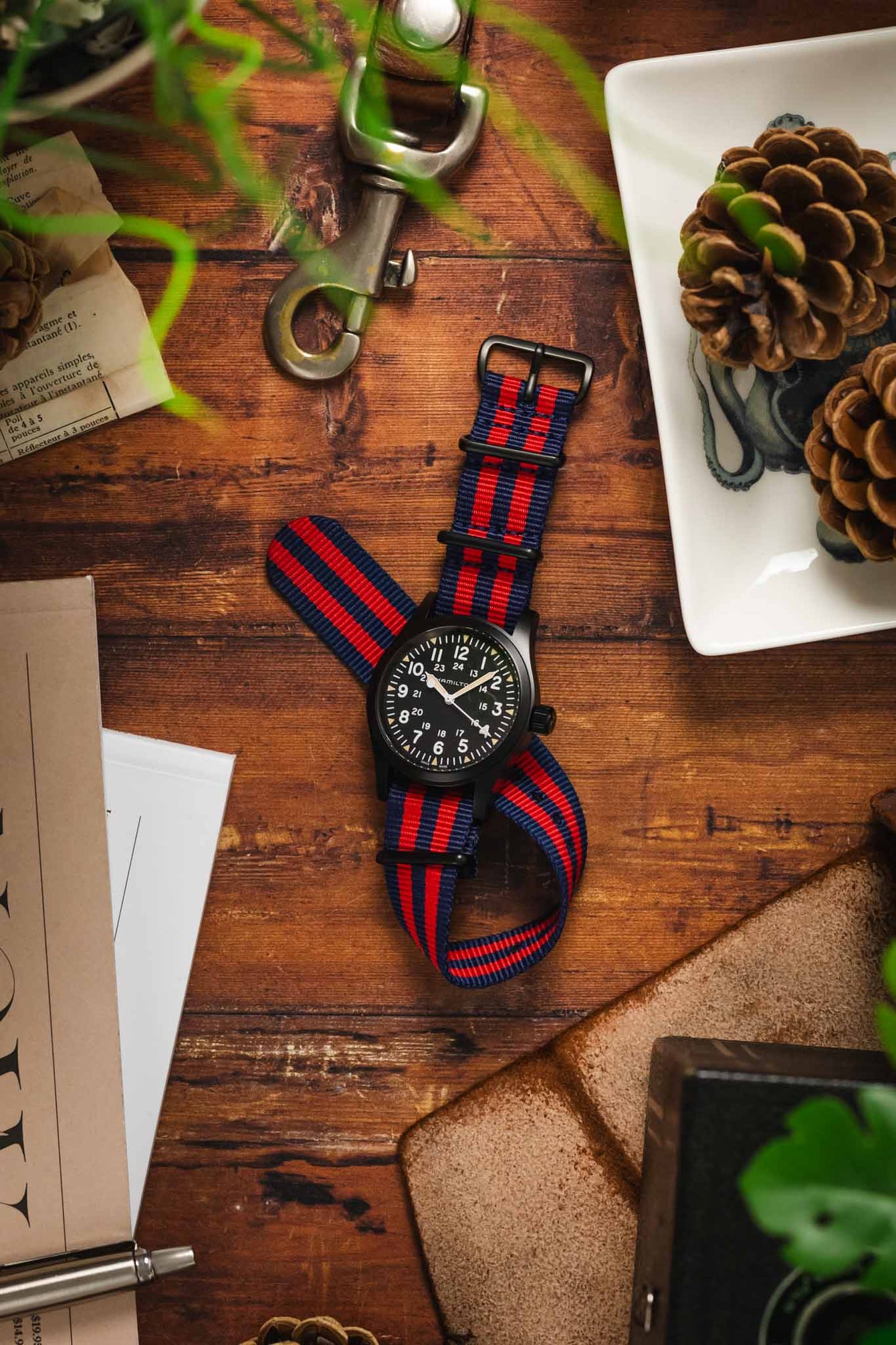 Nylon Watch Strap in BLUE / RED Stripes with PVD Buckle & Keepers