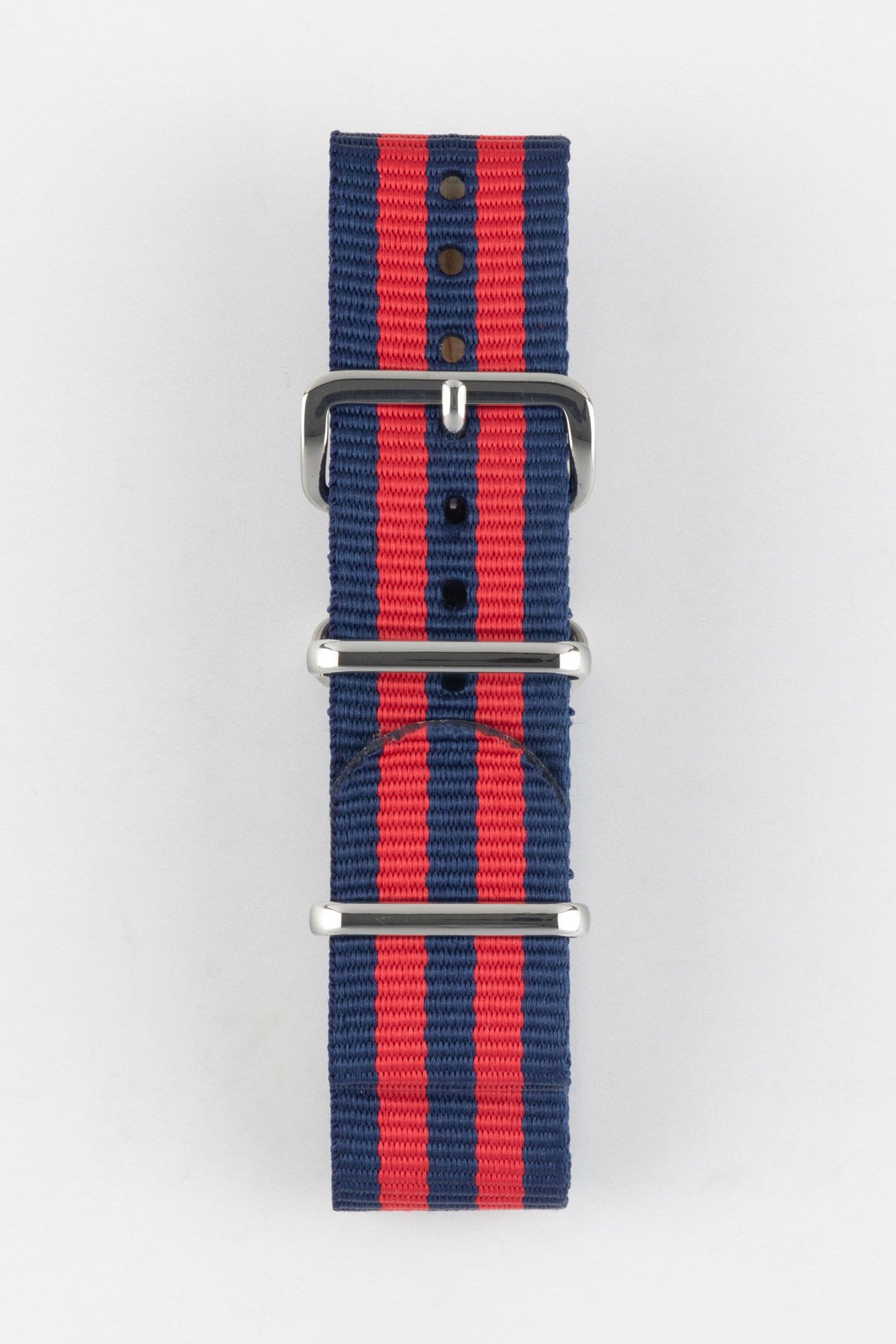 Nylon Watch Strap in BLUE / RED Stripes with Polished Buckle & Keepers