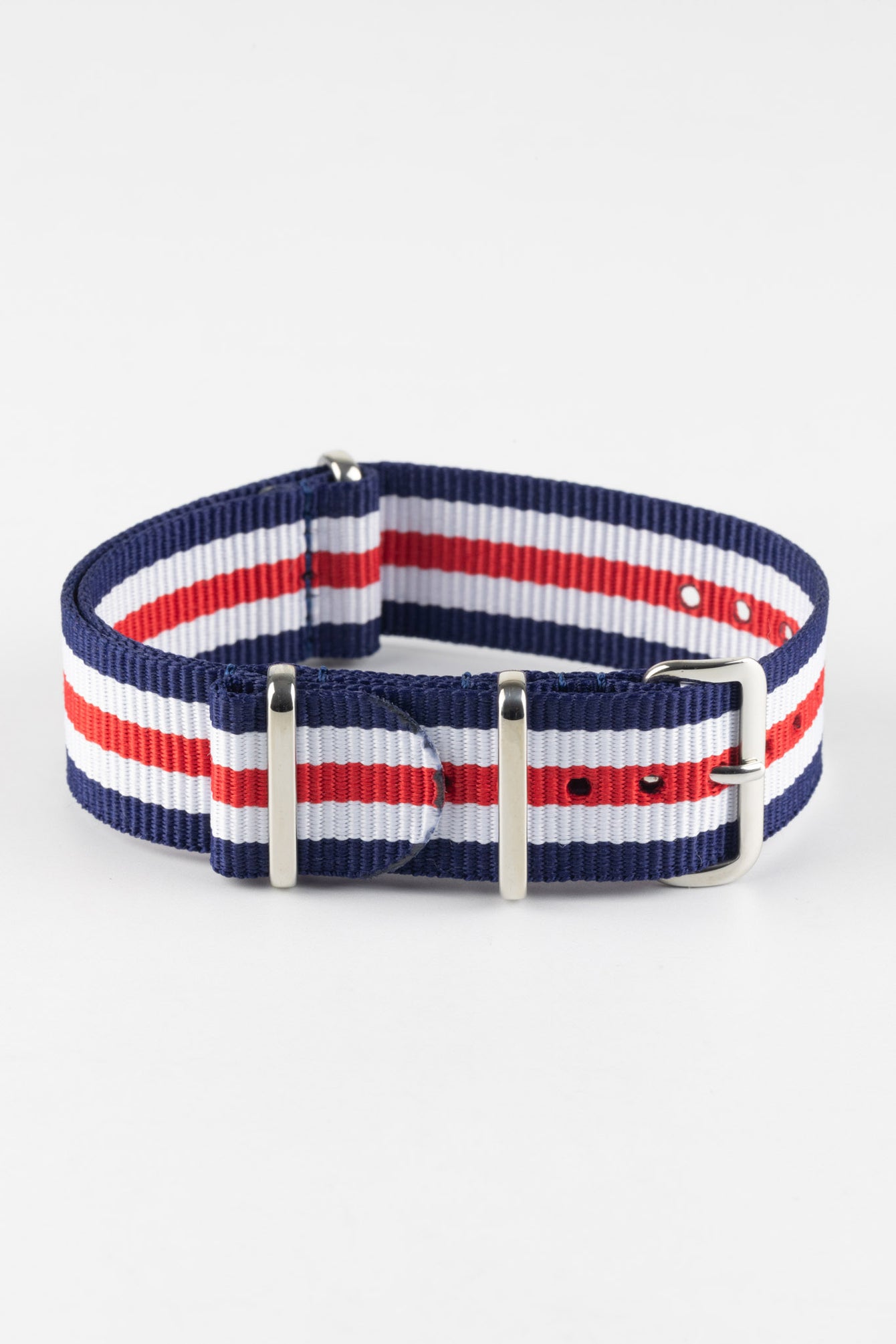 Nylon Watch Strap in BLUE/WHITE/RED Thin Stripes