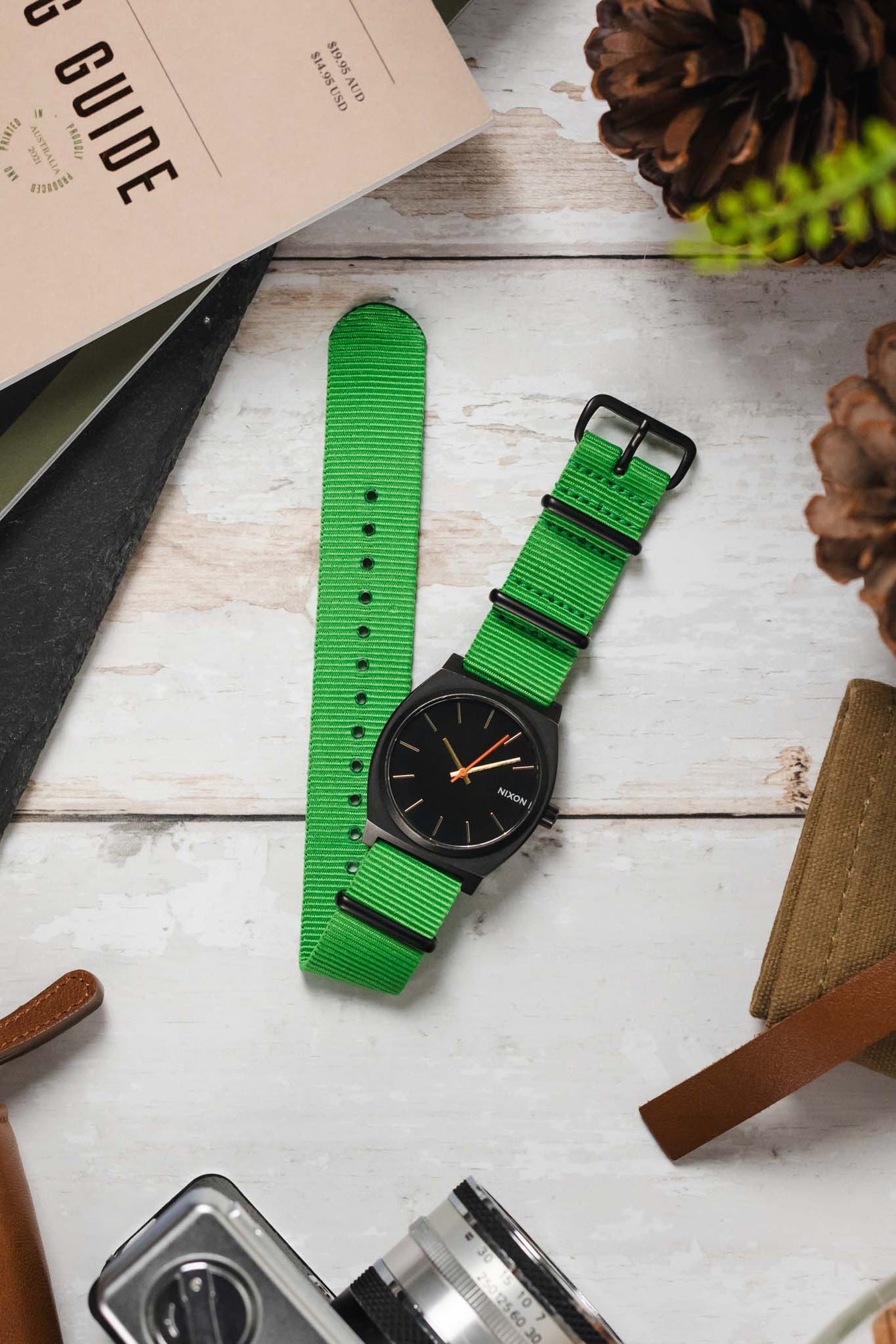 Nylon Watch Strap in BRIGHT GREEN with PVD Buckle and Keepers