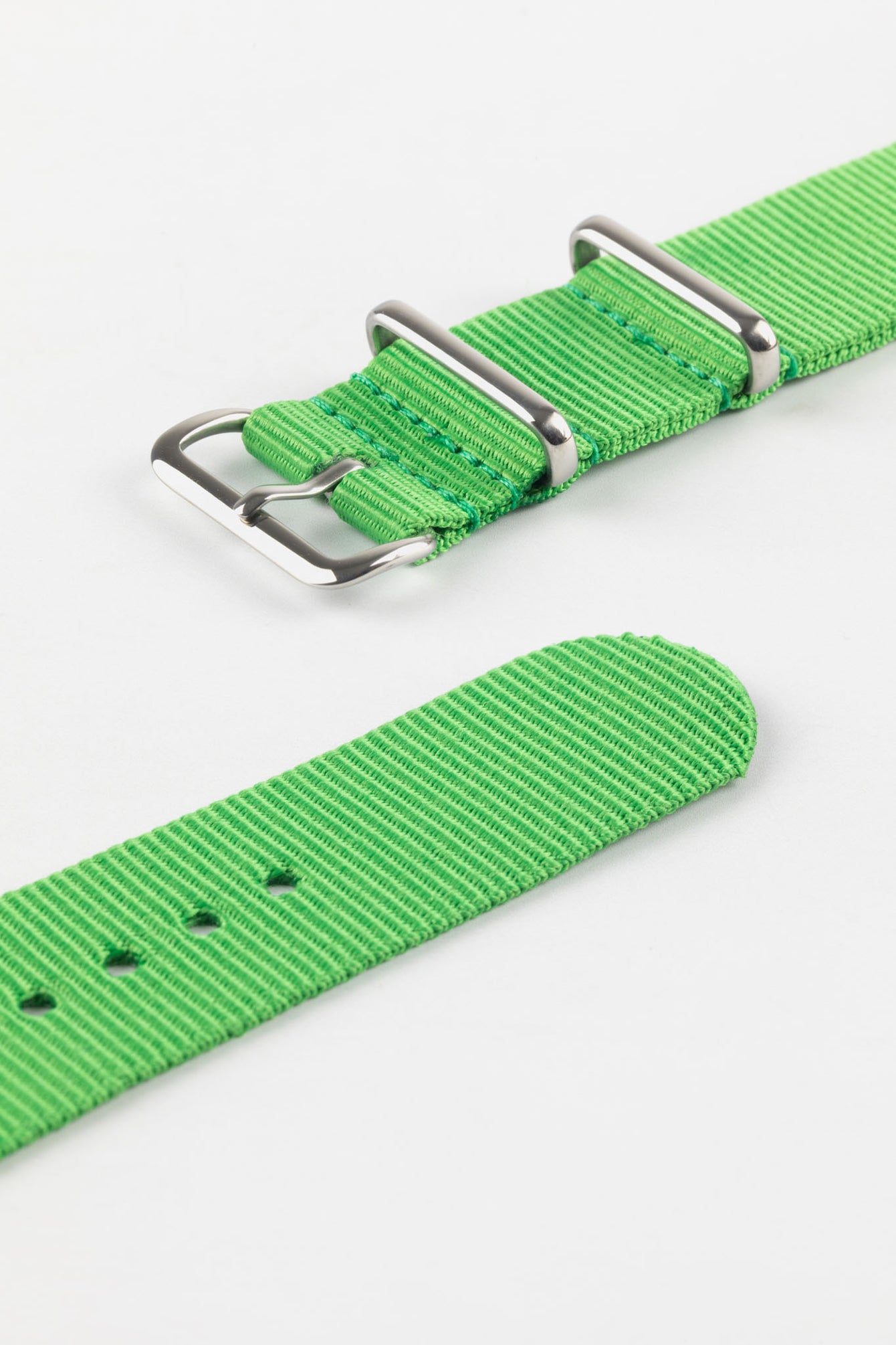 Nylon Watch Strap in BRIGHT GREEN with Polished Buckle and Keepers