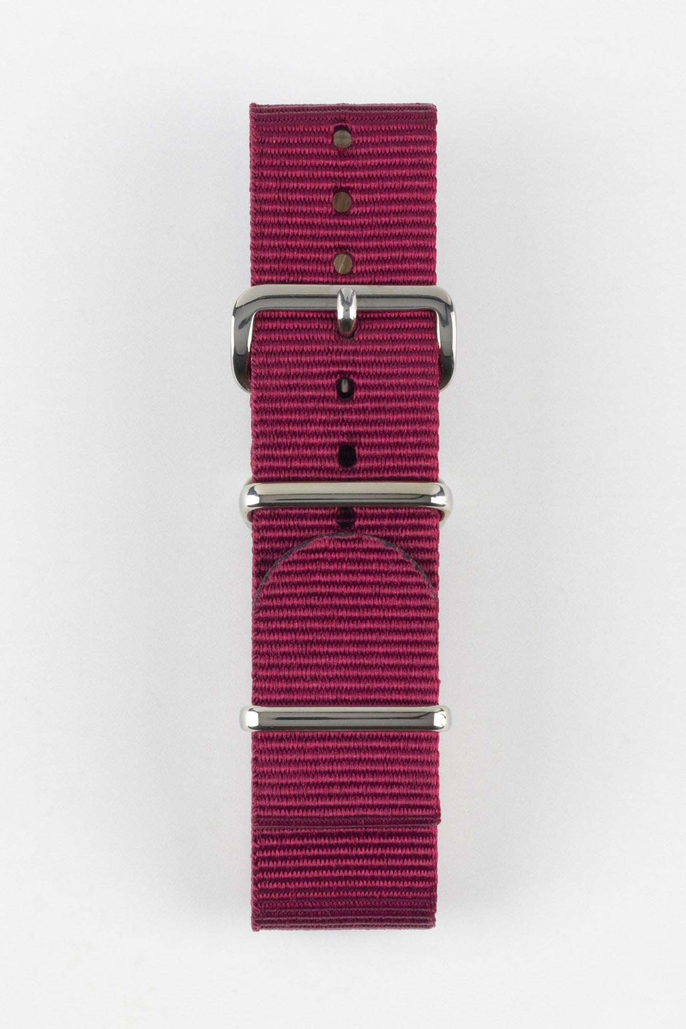 Nylon Watch Strap in BURGUNDY with Polished Buckle and Keepers