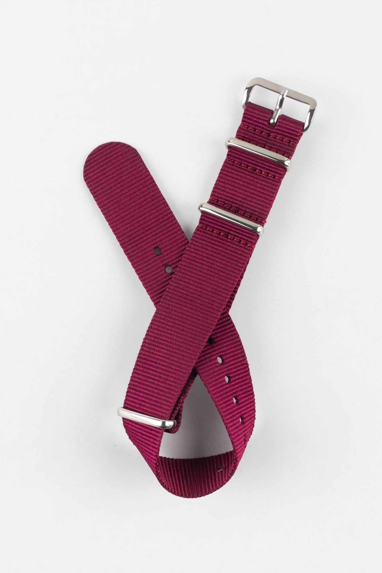 Nylon Watch Strap in BURGUNDY with Polished Buckle and Keepers