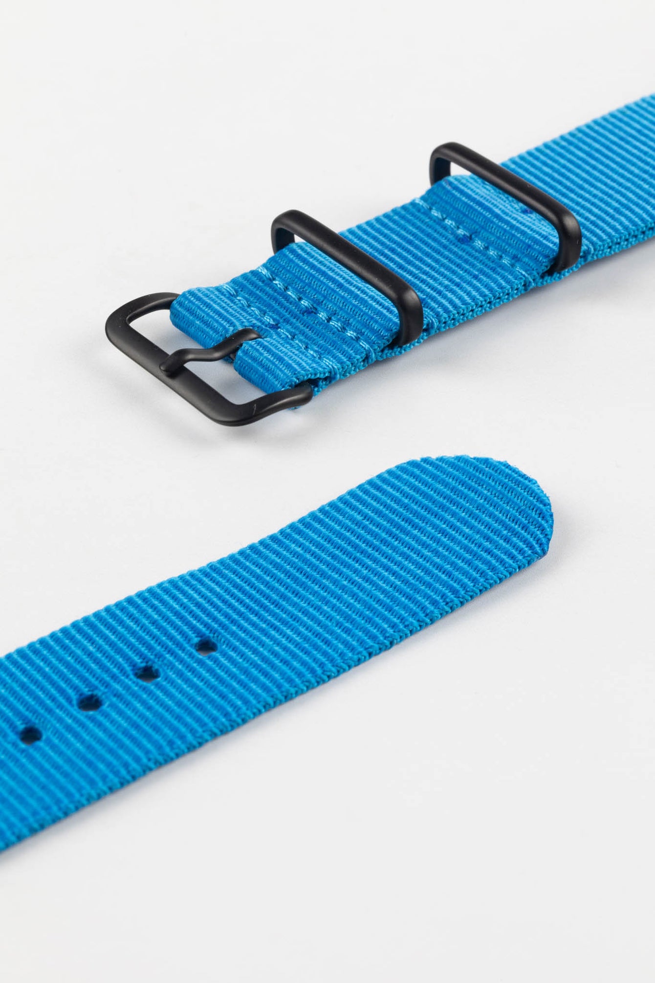 Nylon Watch Strap in CAPRI BLUE with Black PVD Buckle and Keepers