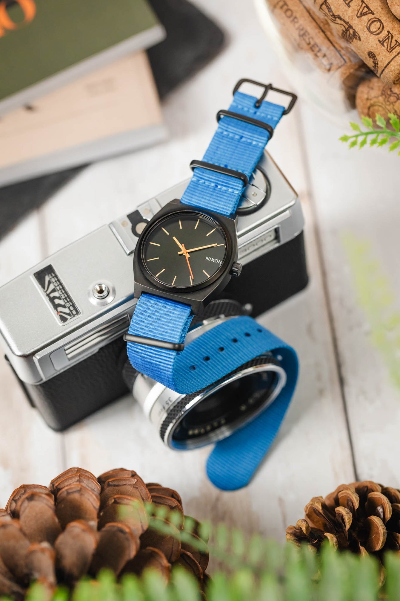 Nylon Watch Strap in CAPRI BLUE with Black PVD Buckle and Keepers