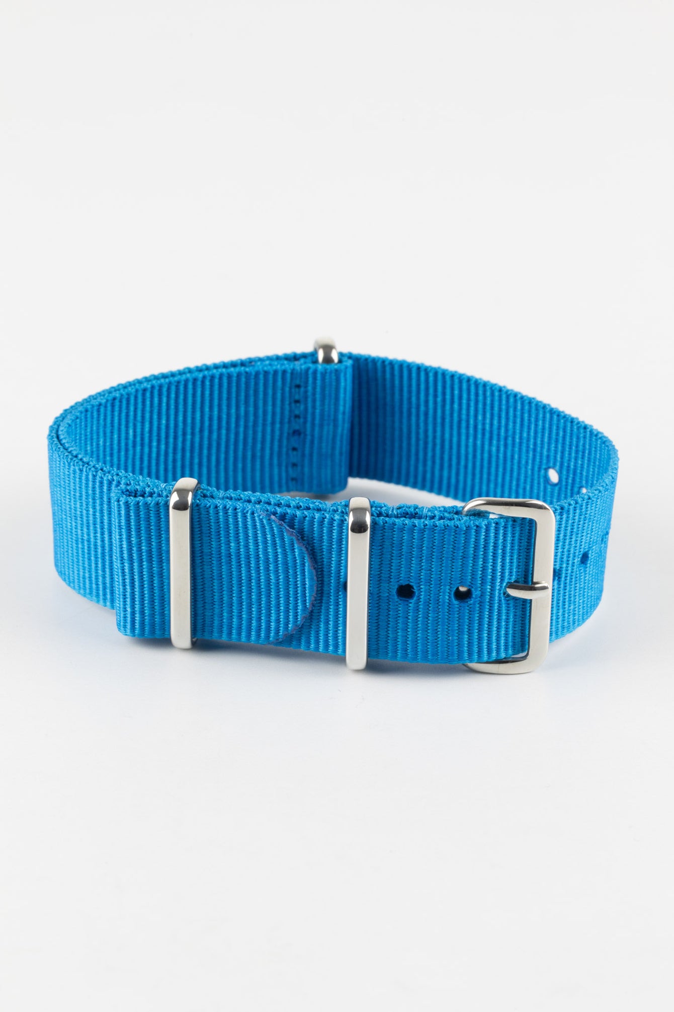 Nylon Watch Strap in CAPRI BLUE with Polished Buckle and Keepers