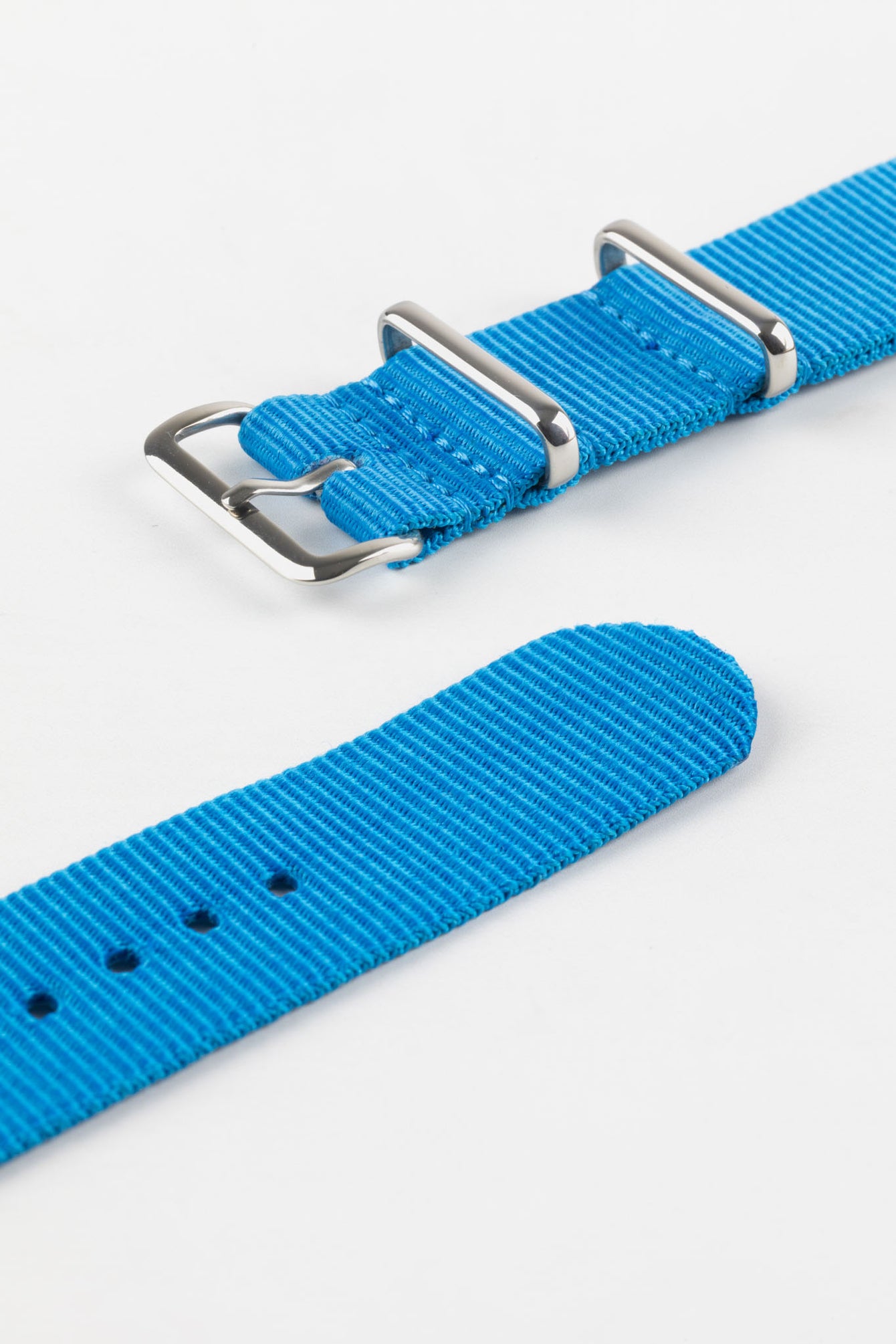 Nylon Watch Strap in CAPRI BLUE with Polished Buckle and Keepers