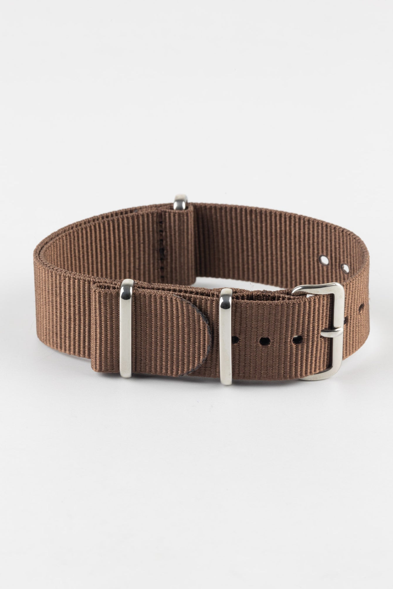 Nylon Watch Strap in COFFEE BROWN with Polished Buckle and Keepers