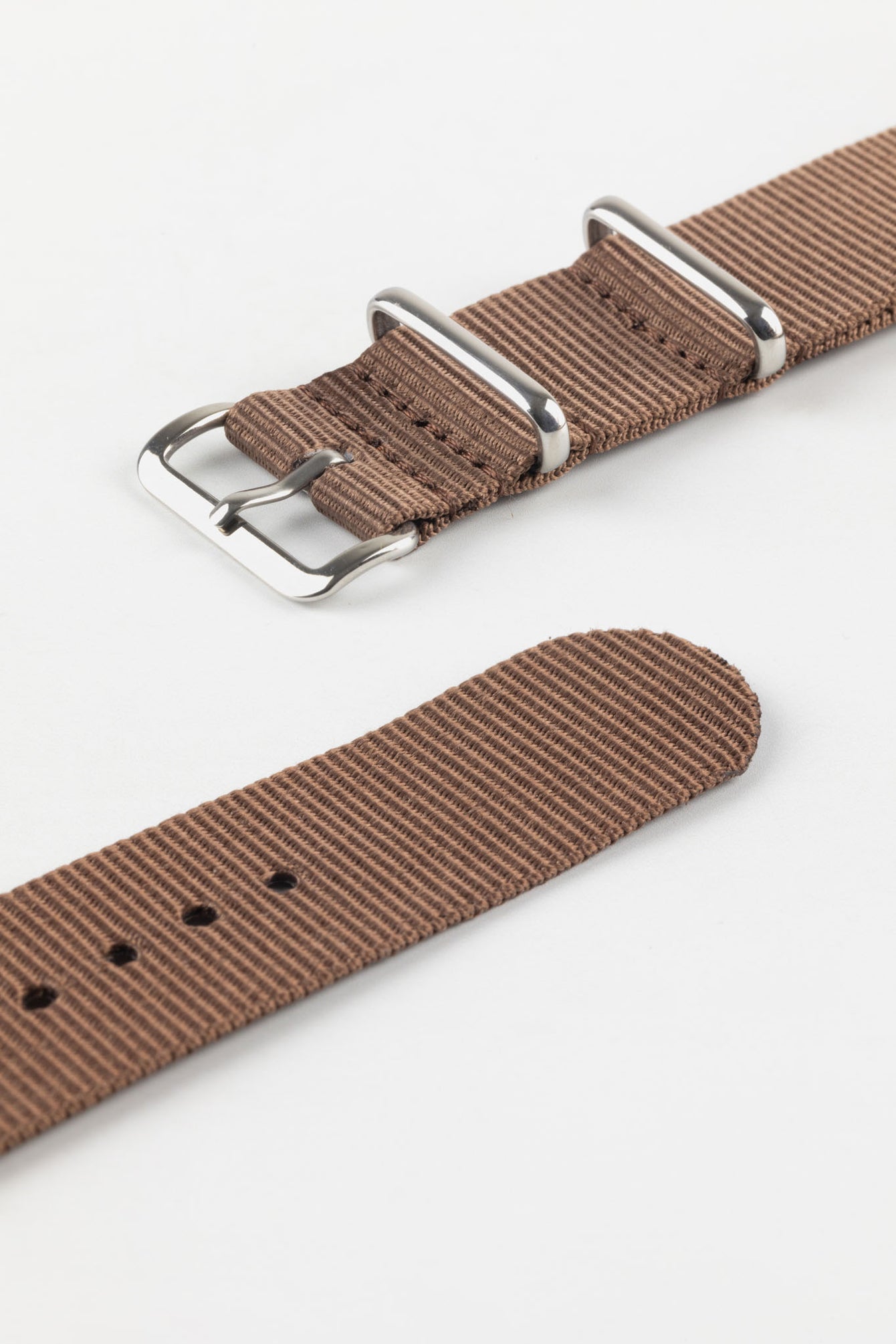 Nylon Watch Strap in COFFEE BROWN with Polished Buckle and Keepers