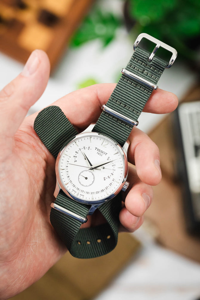 Nylon Watch Strap in DARK GREY with Polished Buckle & Keepers