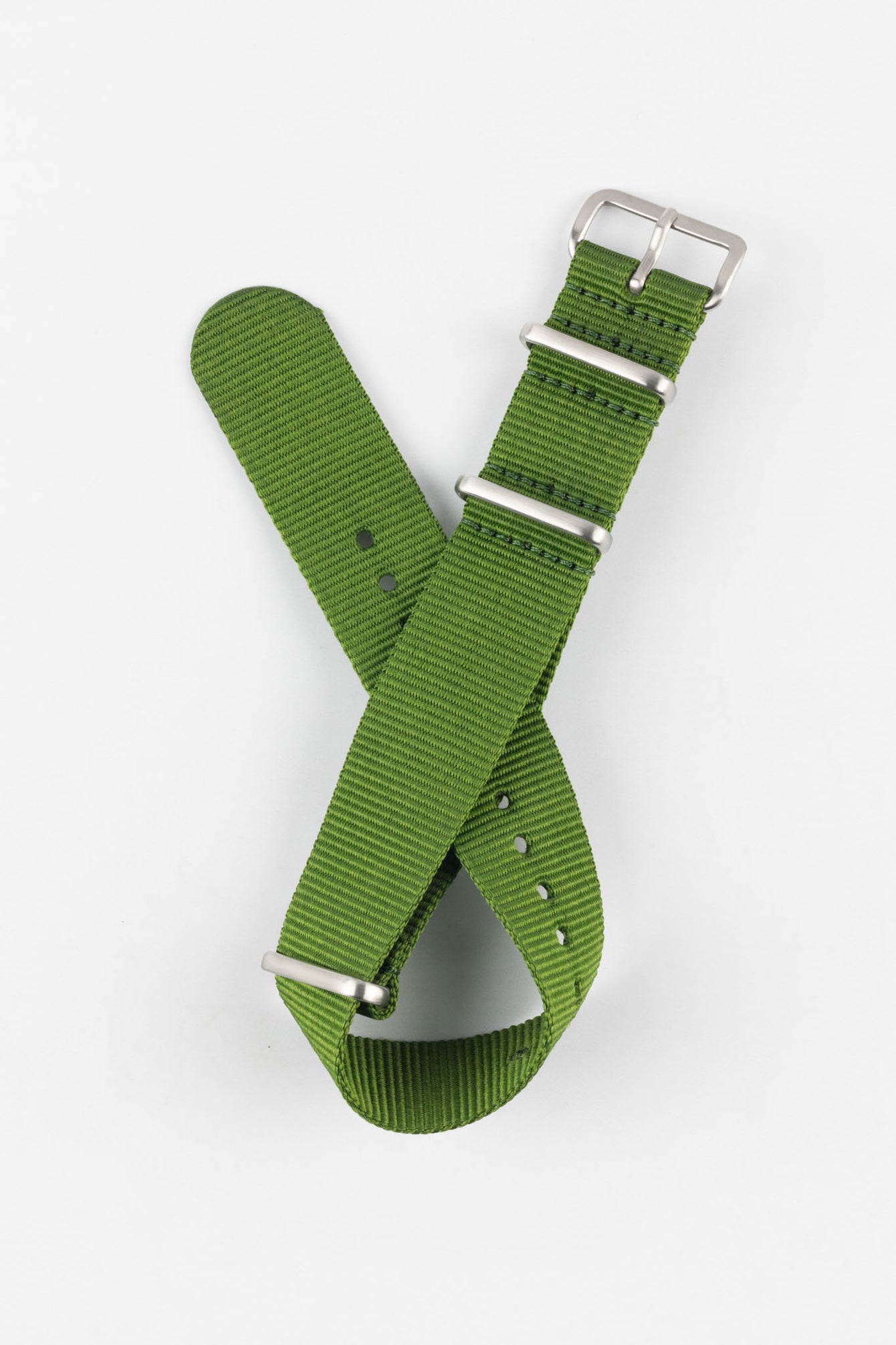 Nylon Watch Strap in GREEN with Brushed Buckle and Keepers