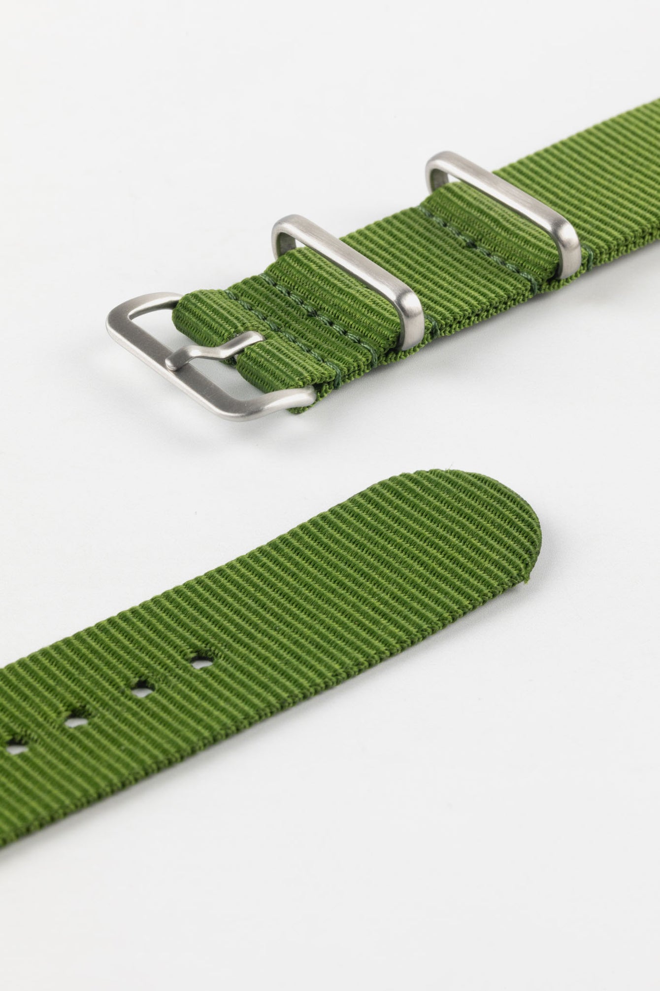 Nylon Watch Strap in GREEN with Brushed Buckle and Keepers