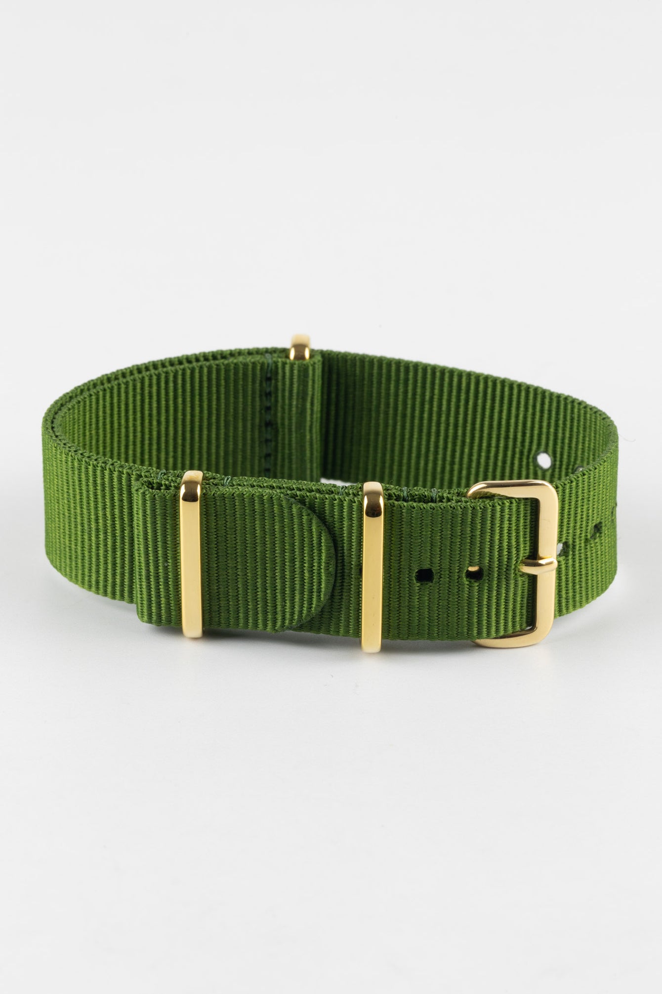 Nylon Watch Strap in GREEN with Gold Buckle and Keepers