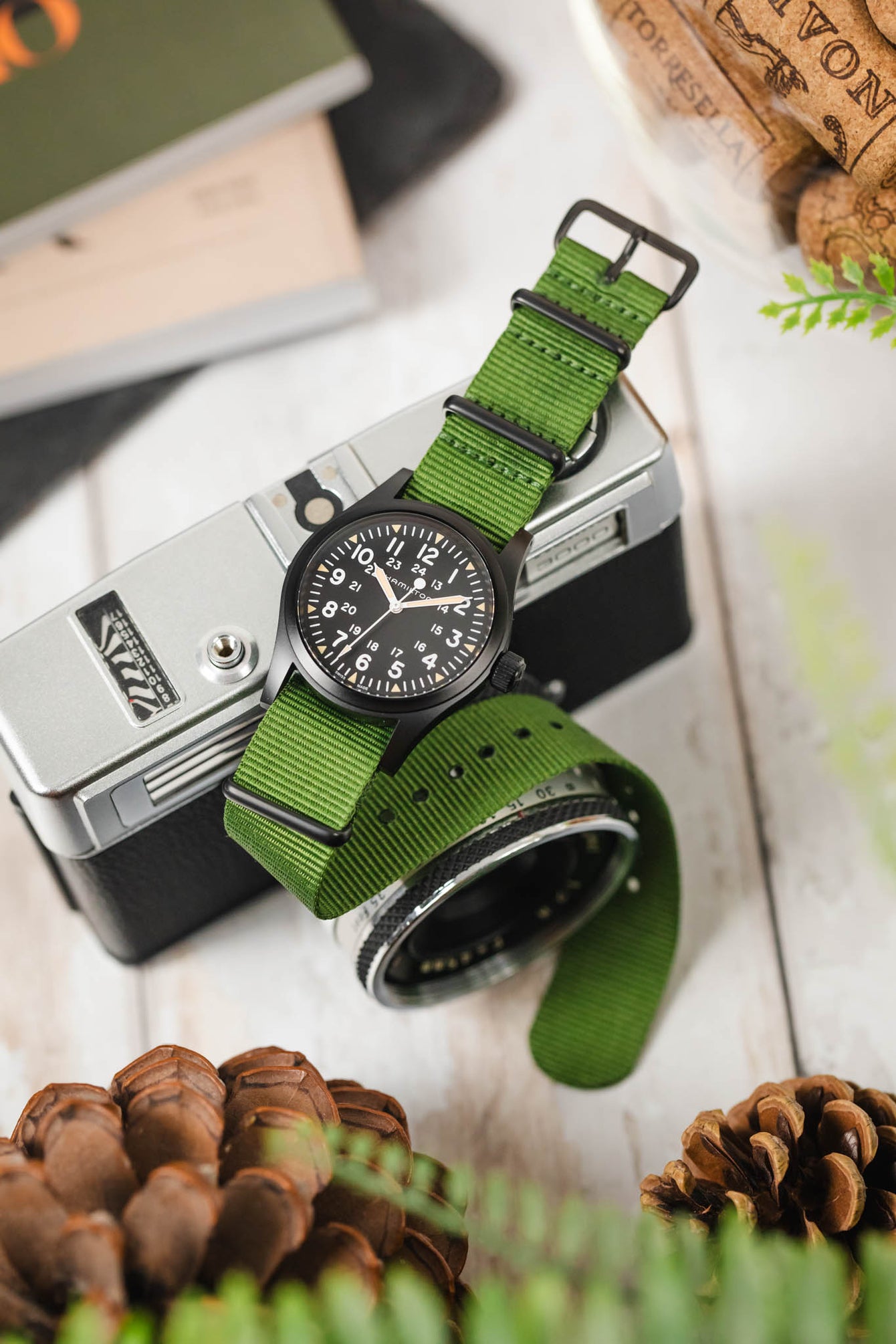 Nylon Watch Strap in GREEN with PVD Buckle and Keepers