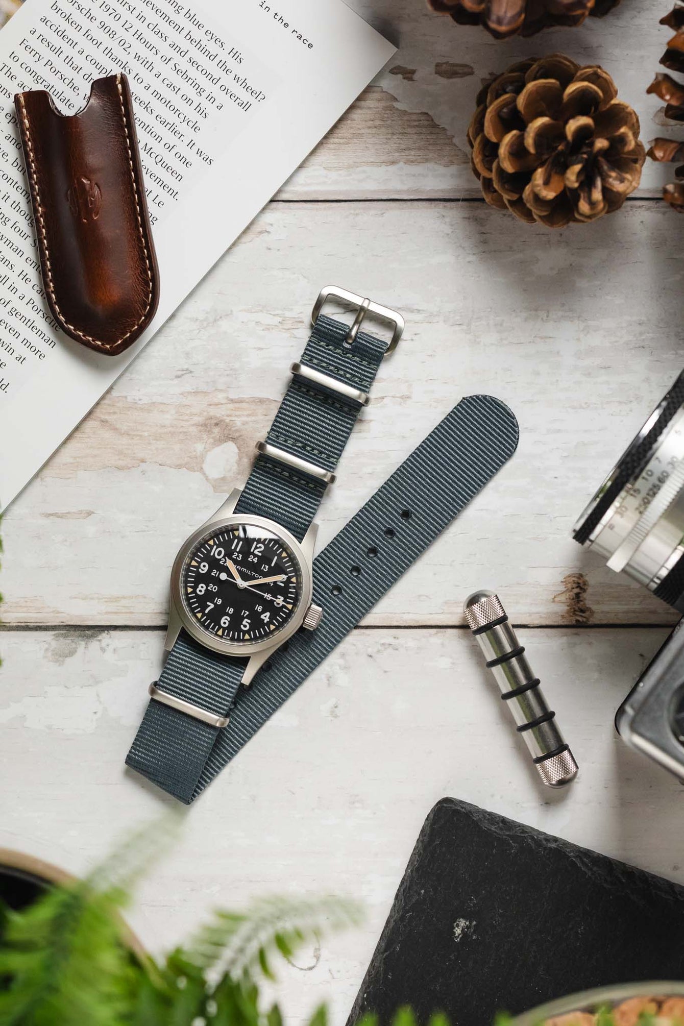 Nylon Watch Strap in GREY with Brushed Buckle and Keepers