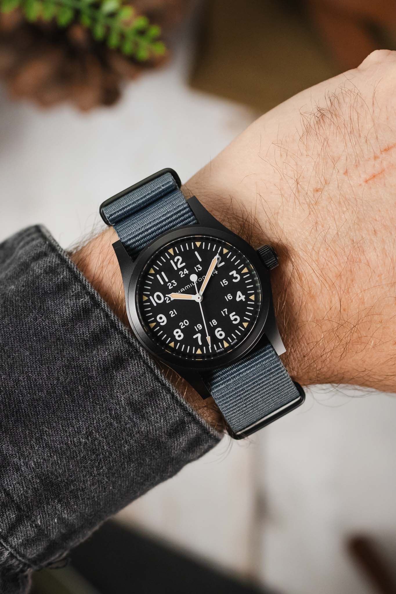 Dark grey store leather watch strap