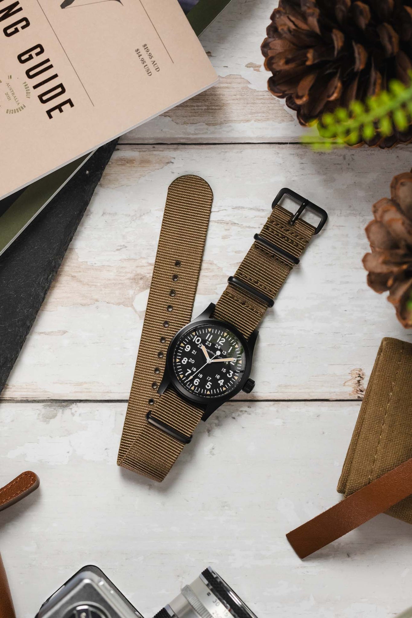 Nylon Watch Strap in KHAKI with PVD Buckle and Keepers