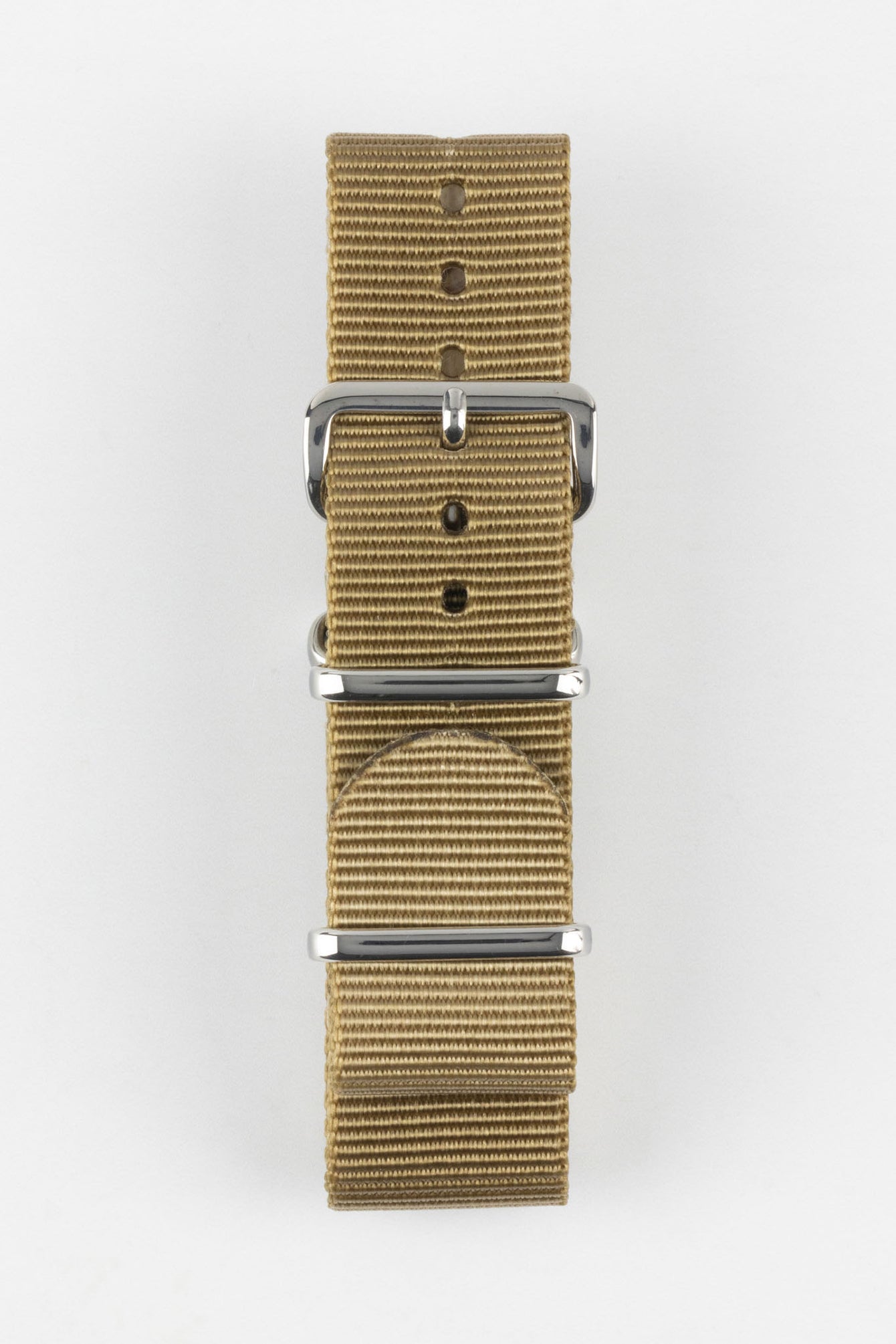 Nylon Watch Strap in KHAKI with Polished Buckle and Keepers