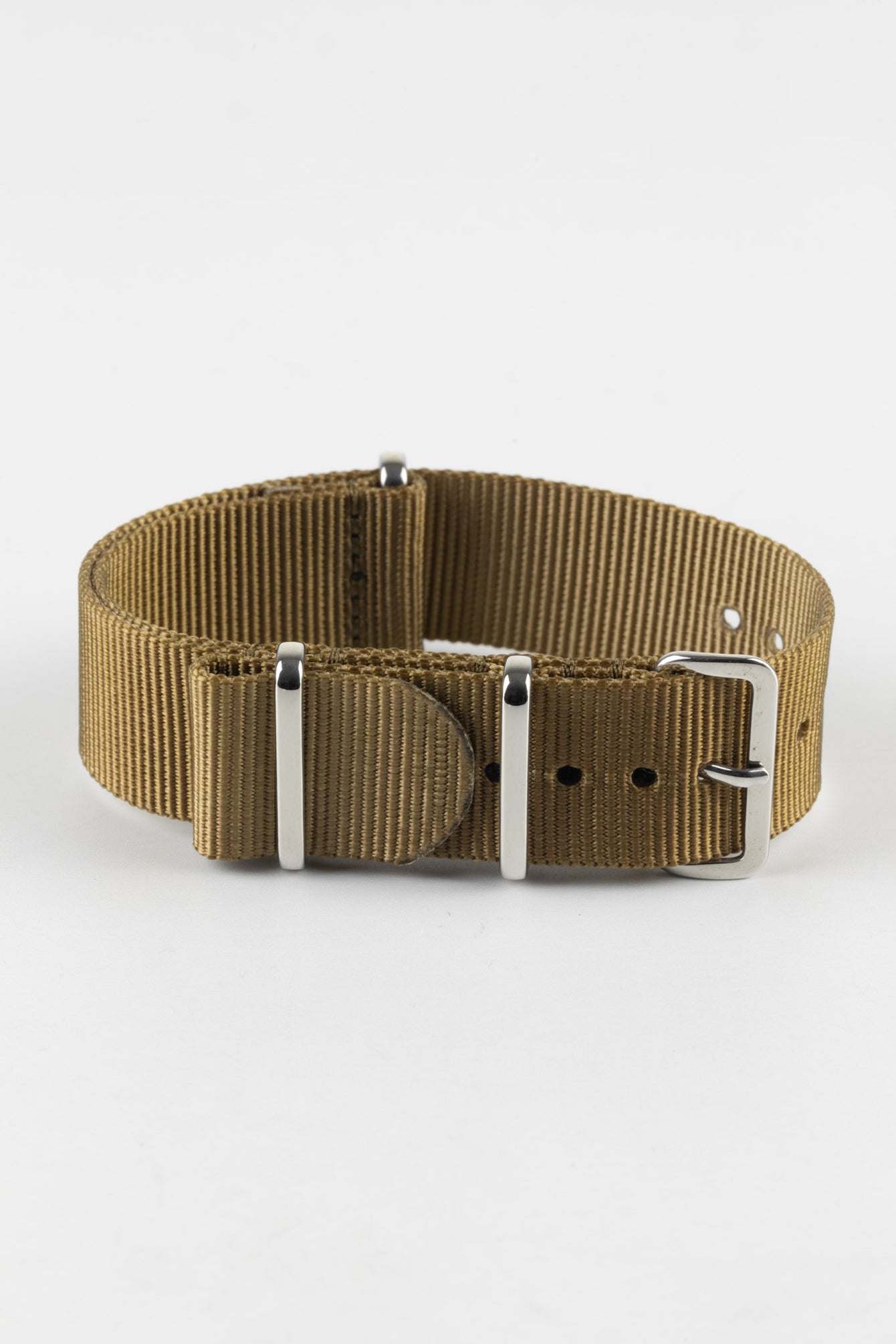 Nylon Watch Strap in KHAKI with Polished Buckle and Keepers