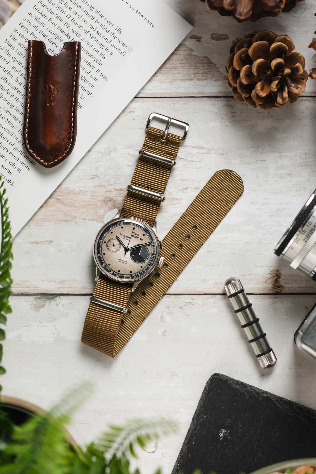 Nylon Watch Strap in KHAKI with Polished Buckle and Keepers