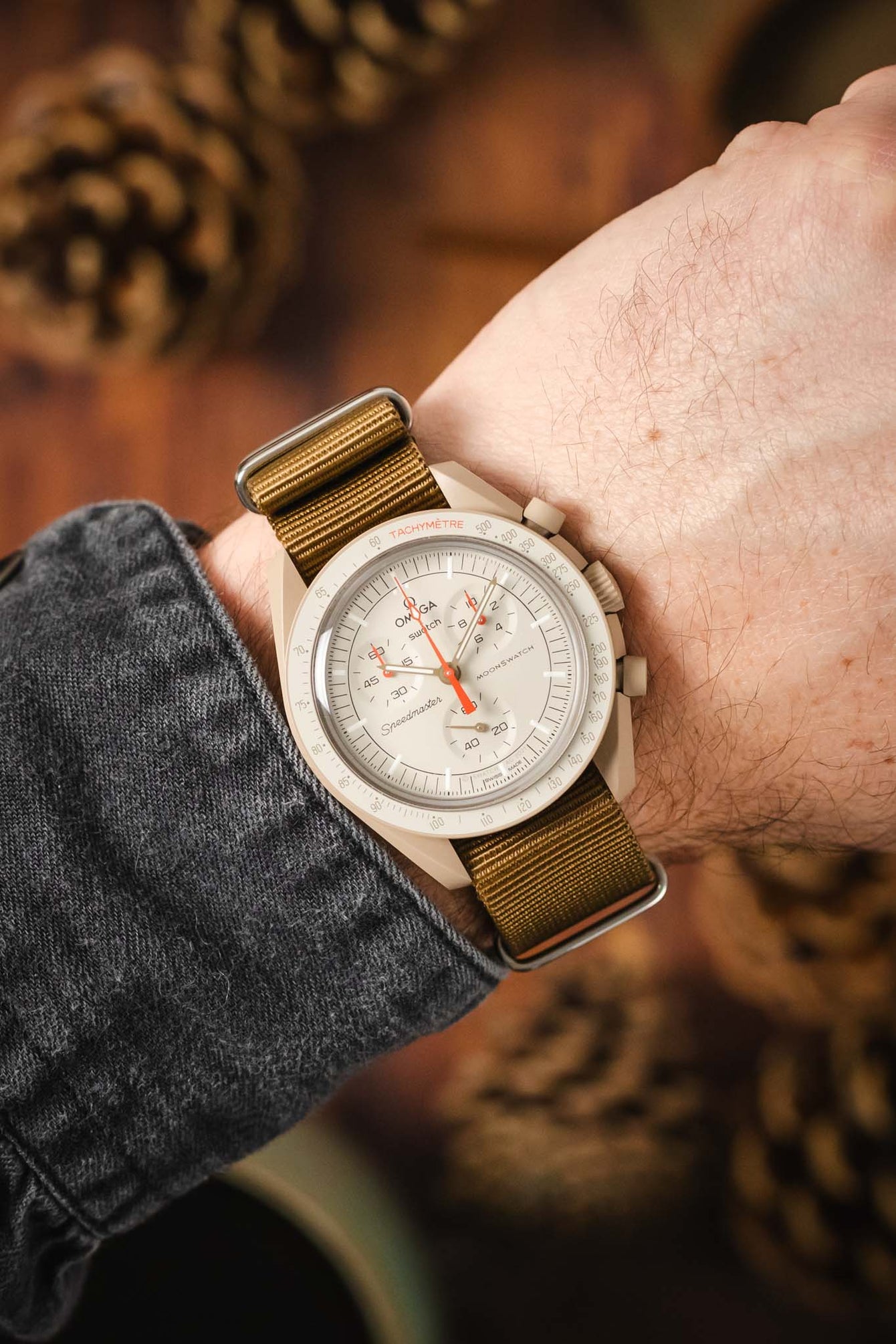 Nylon Watch Strap in KHAKI with Polished Buckle and Keepers