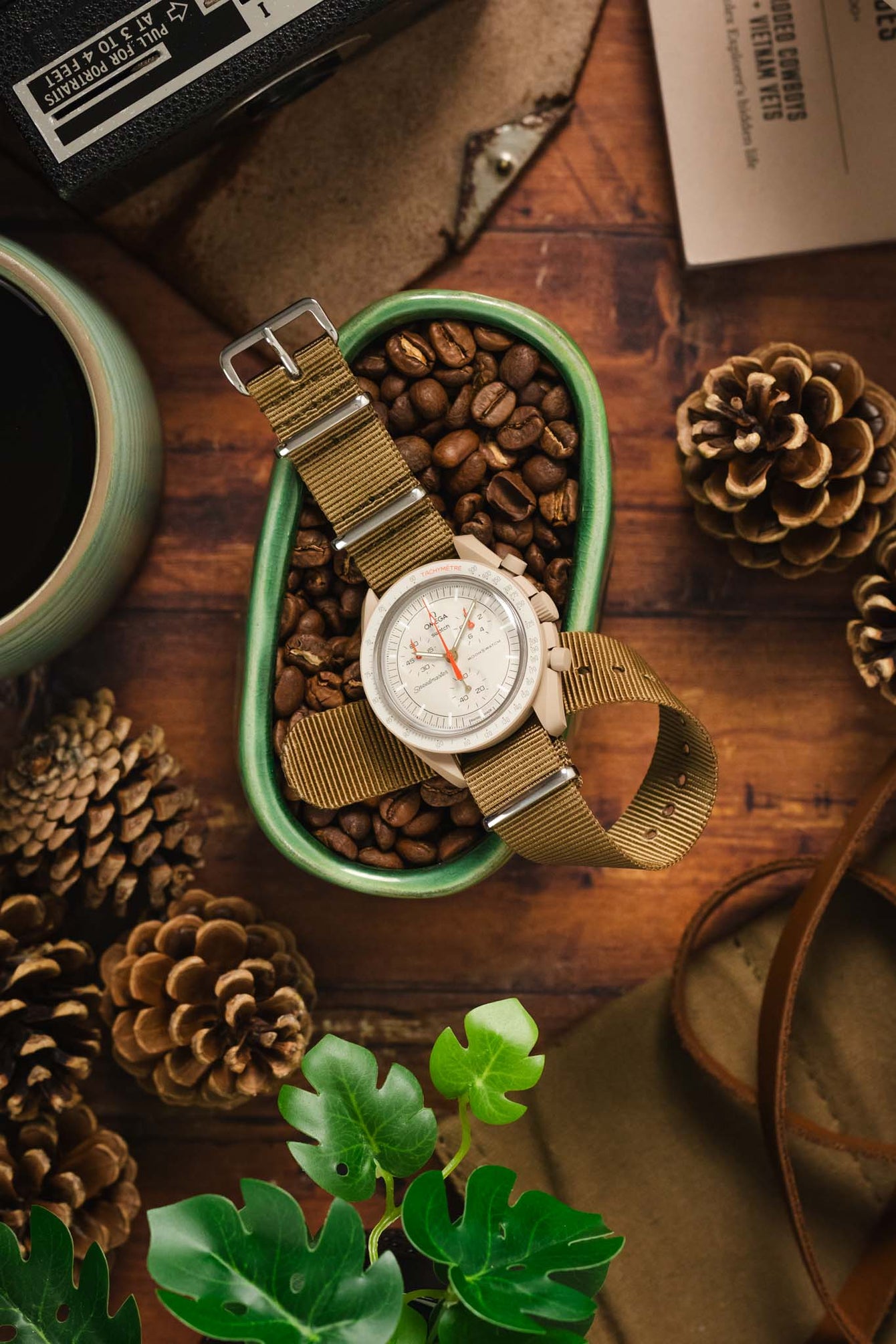 Nylon Watch Strap in KHAKI with Polished Buckle and Keepers