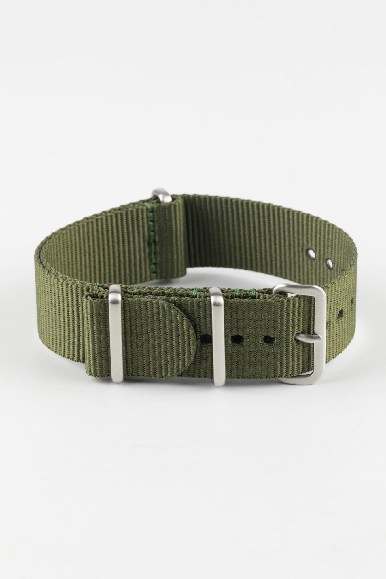 Nylon Watch Strap in OLIVE GREEN with Brushed Buckle & Keepers