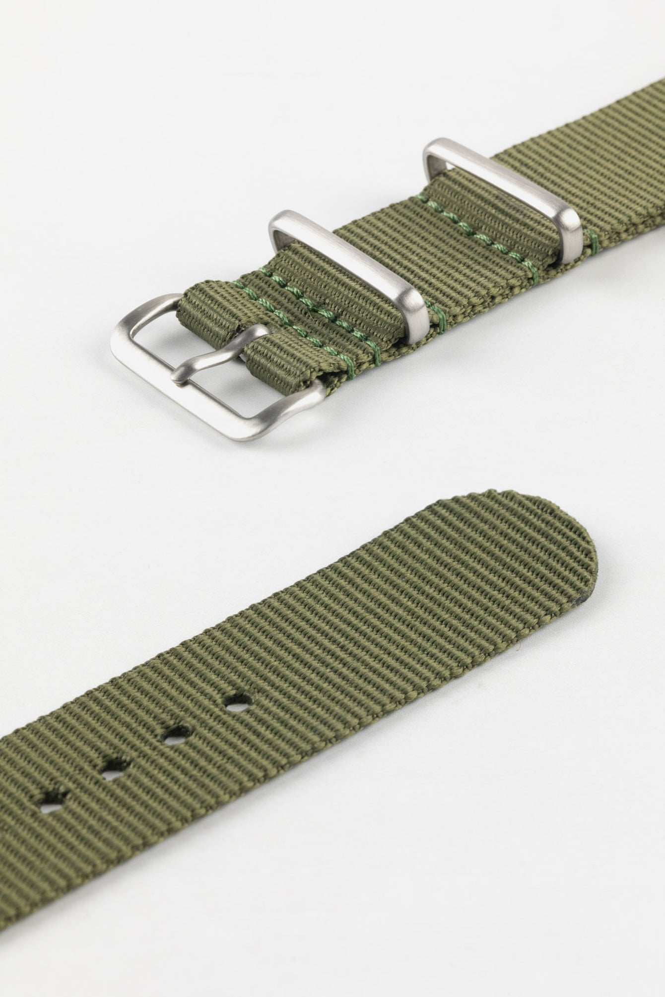 Nylon Watch Strap in OLIVE GREEN with Brushed Buckle & Keepers