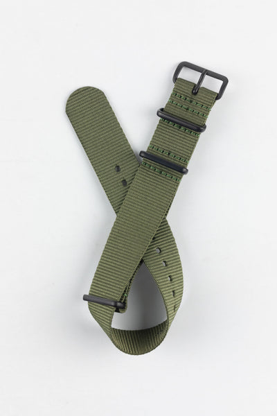 Nylon Watch Strap in OLIVE GREEN with PVD Buckle & Keepers