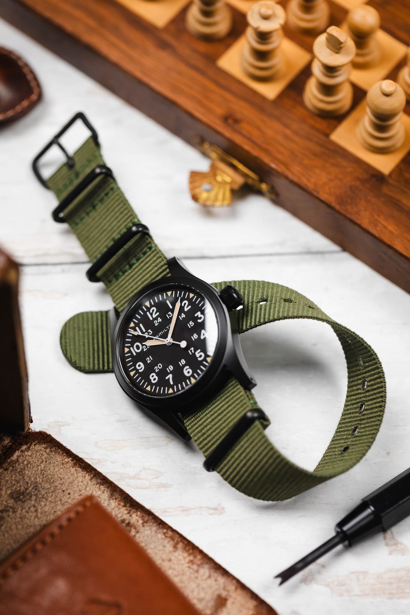 Nylon Watch Strap in OLIVE GREEN with PVD Buckle & Keepers