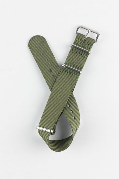 Nylon Watch Strap in OLIVE GREEN with Polished Buckle & Keepers