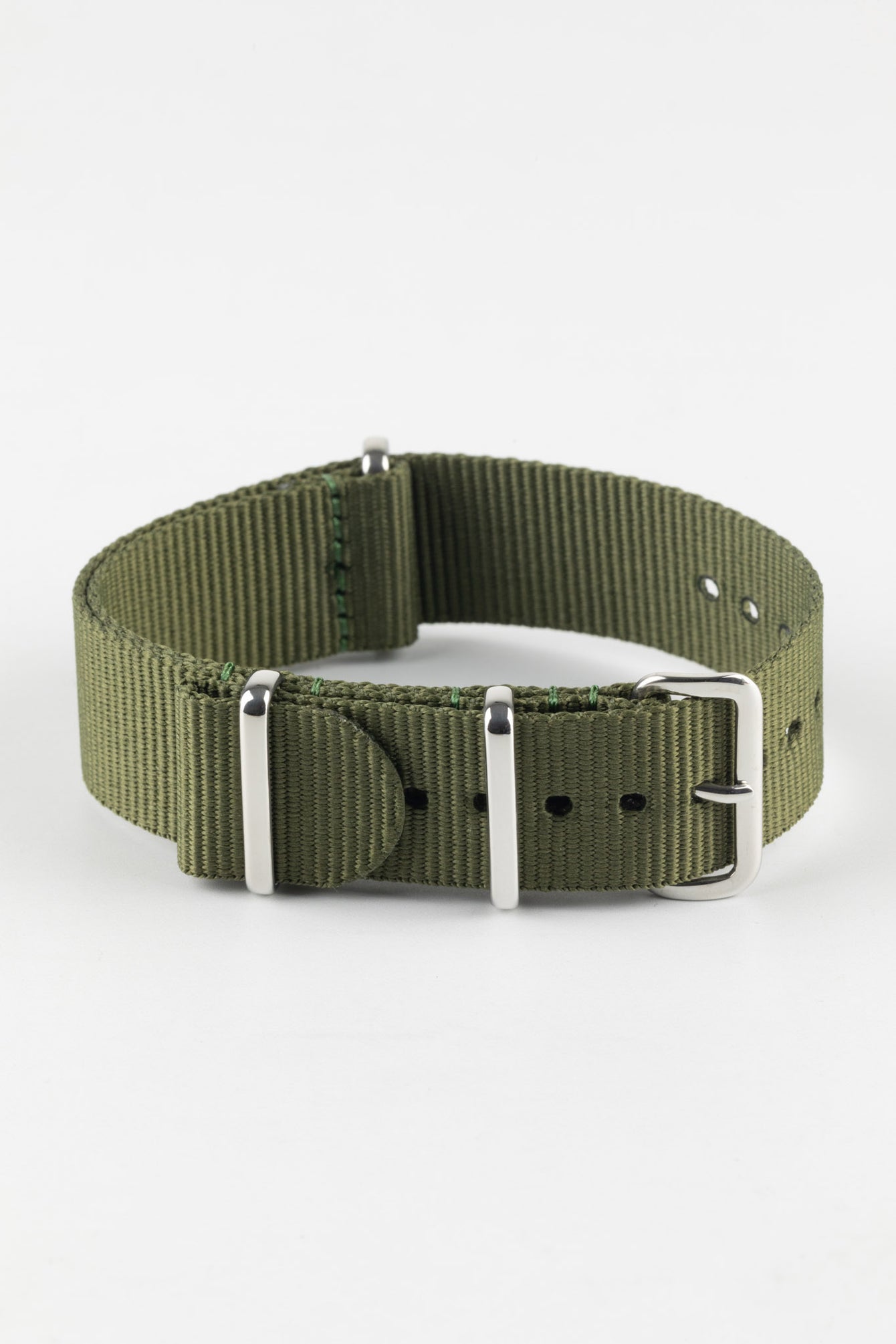 Nylon Watch Strap in OLIVE GREEN with Polished Buckle & Keepers