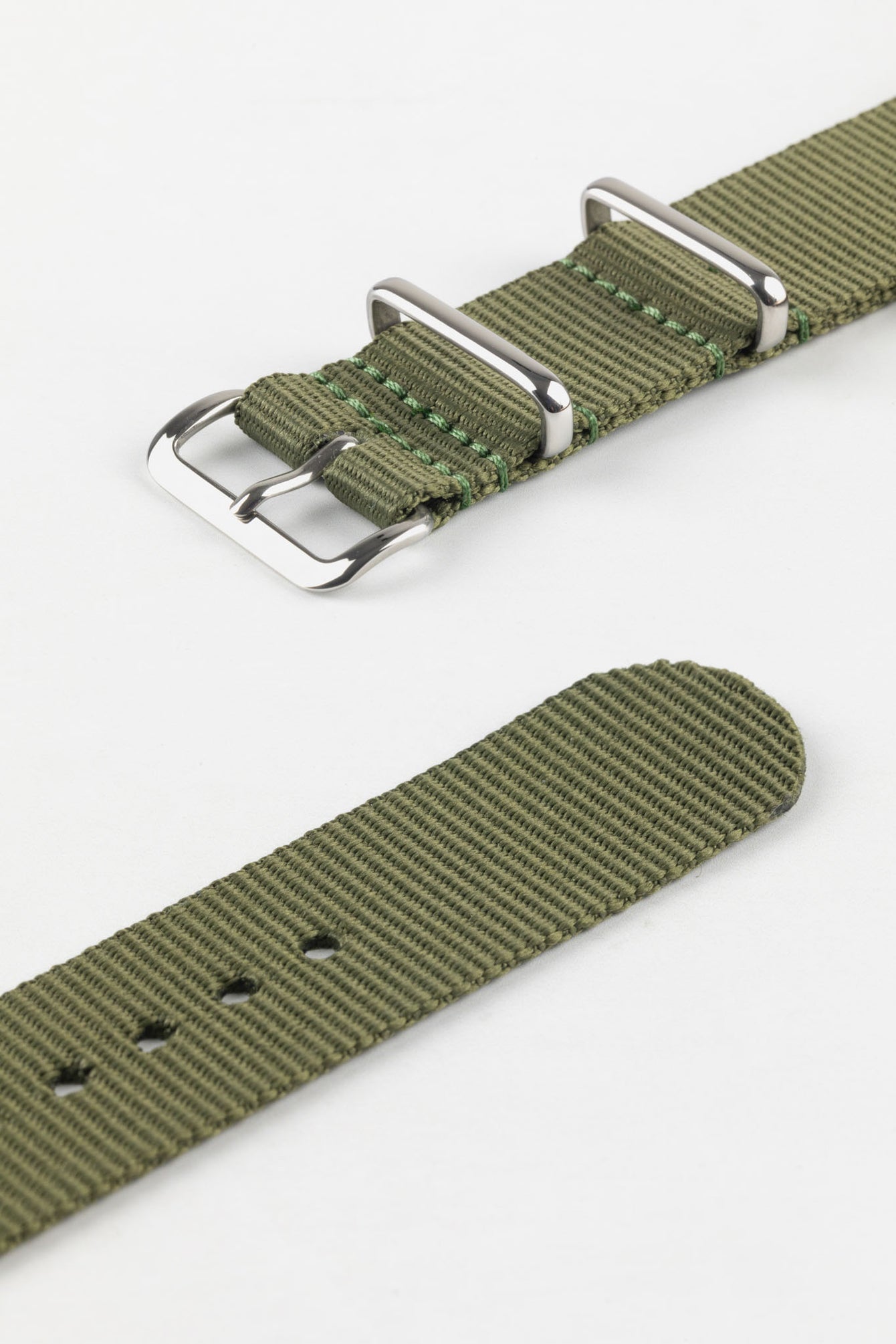 Nylon Watch Strap in OLIVE GREEN with Polished Buckle & Keepers