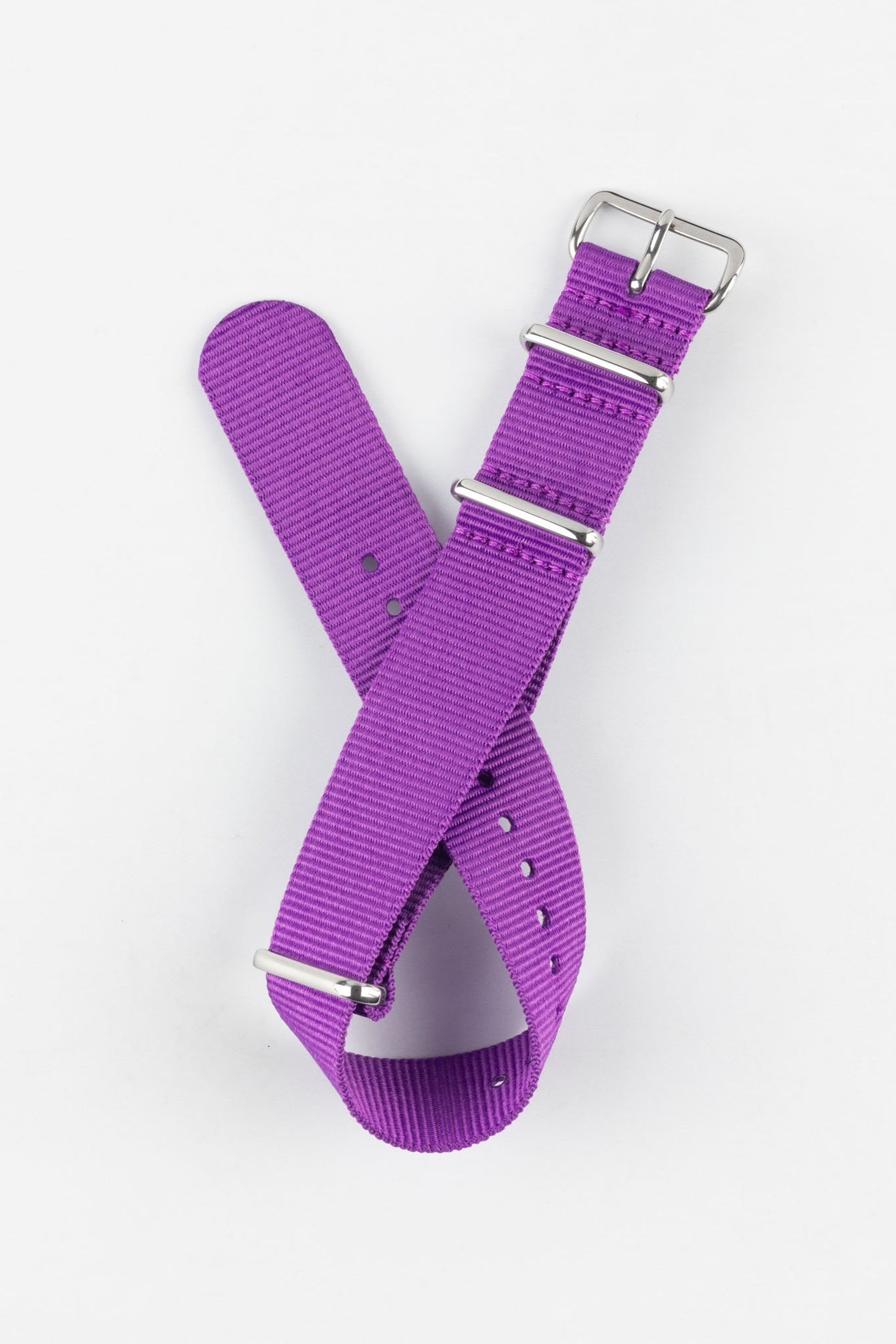 Nylon Watch Strap in PURPLE with Polished Buckle and Keepers