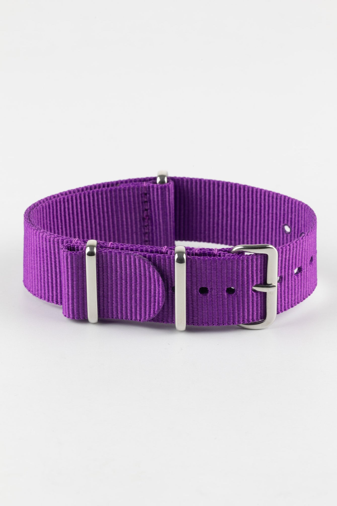 Nylon Watch Strap in PURPLE with Polished Buckle and Keepers